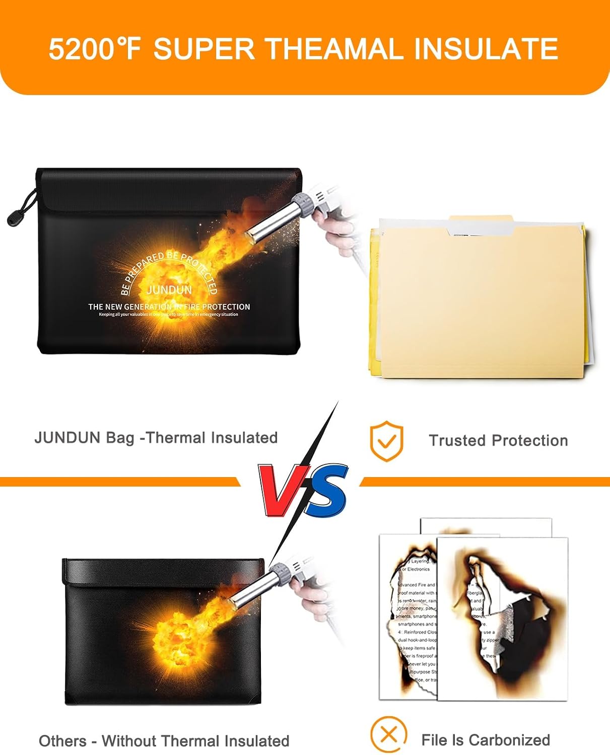 Thumbnail 6 de JUNDUN feuerfeste Dokumententasche mit 5200℉ Wärmeisolierung, 36x26 cm – wasserdichte Geldtasche mit Reißverschluss
