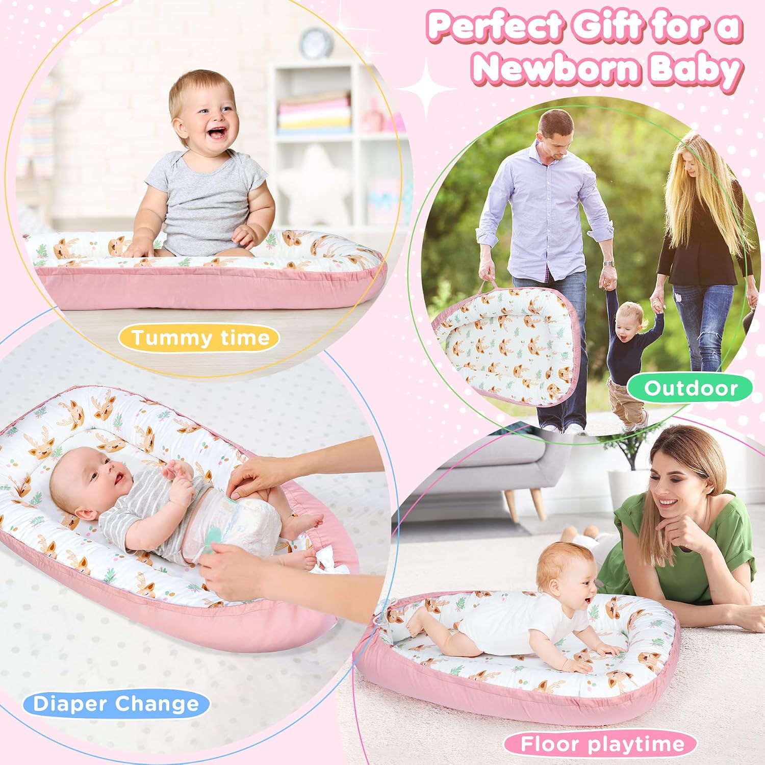 Thumbnail 4 de URMYWO Babynestchen Neugeborene – Nestchen 90x50 cm aus 100% Baumwolle, zweifarbig, handgefertigt