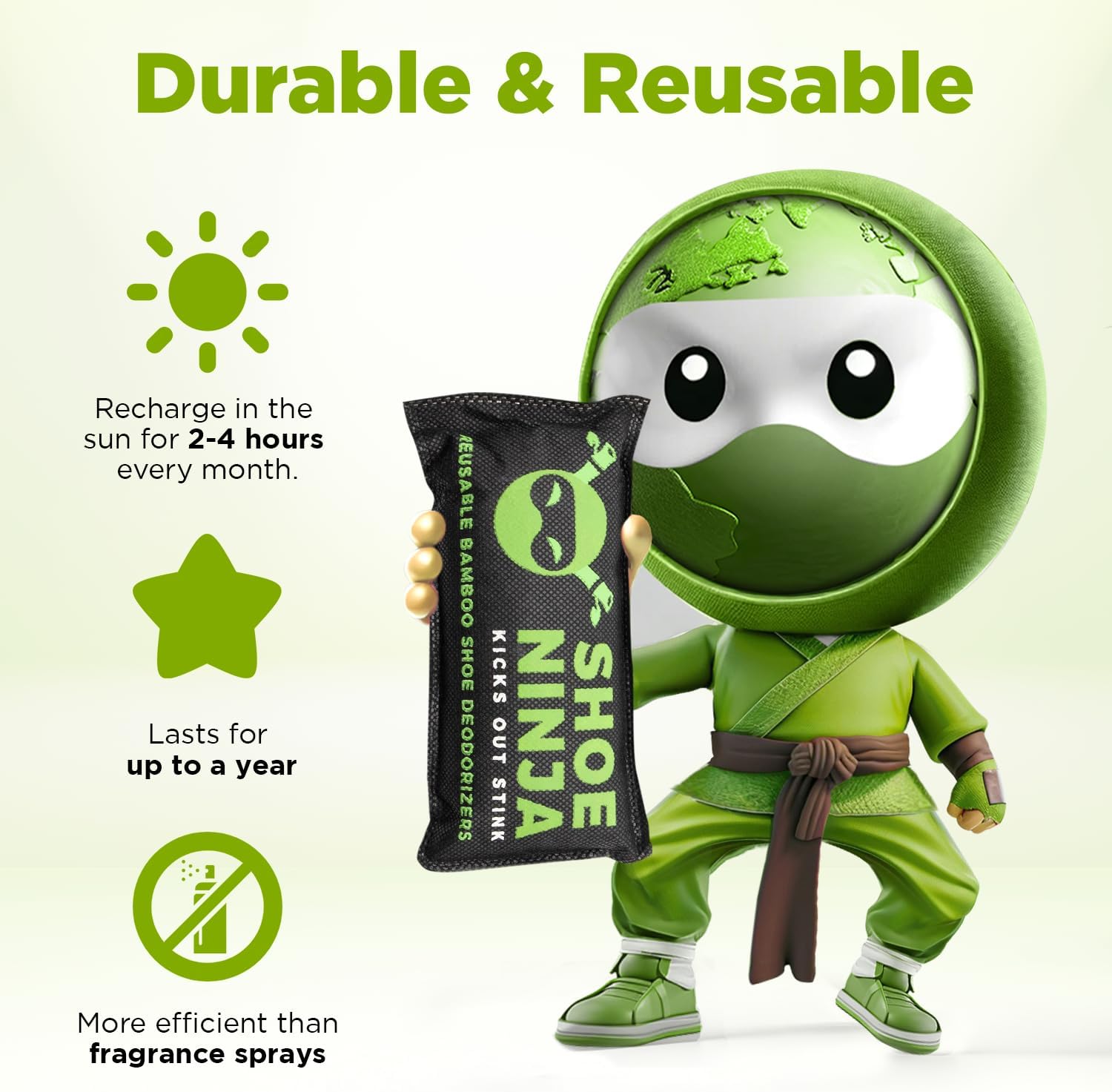 Thumbnail 3 de Shoe Ninja Shoe Deodoriser: Activated Charcoal Odour Eliminator (4-pack) for Trainers, Boots and Sports Gear