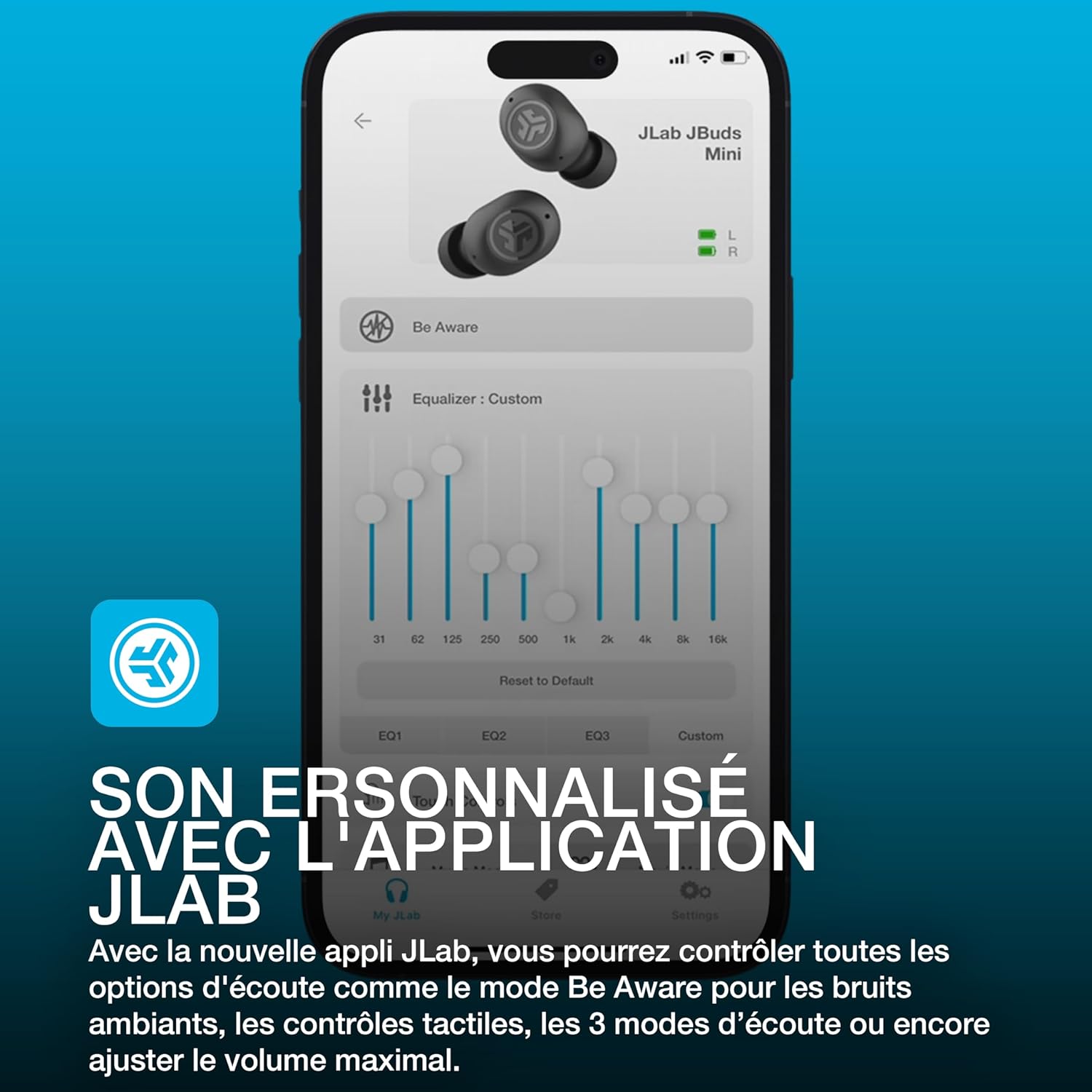 Thumbnail 4 de JLab JBuds Mini : écouteurs Bluetooth sans fil compacts, micro et boîtier USB, jusqu’à 20+ h d’autonomie (Menthe)