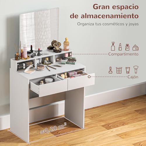 Detalle de HOMCOM Tocador de Maquillaje con Espejo y Cajones