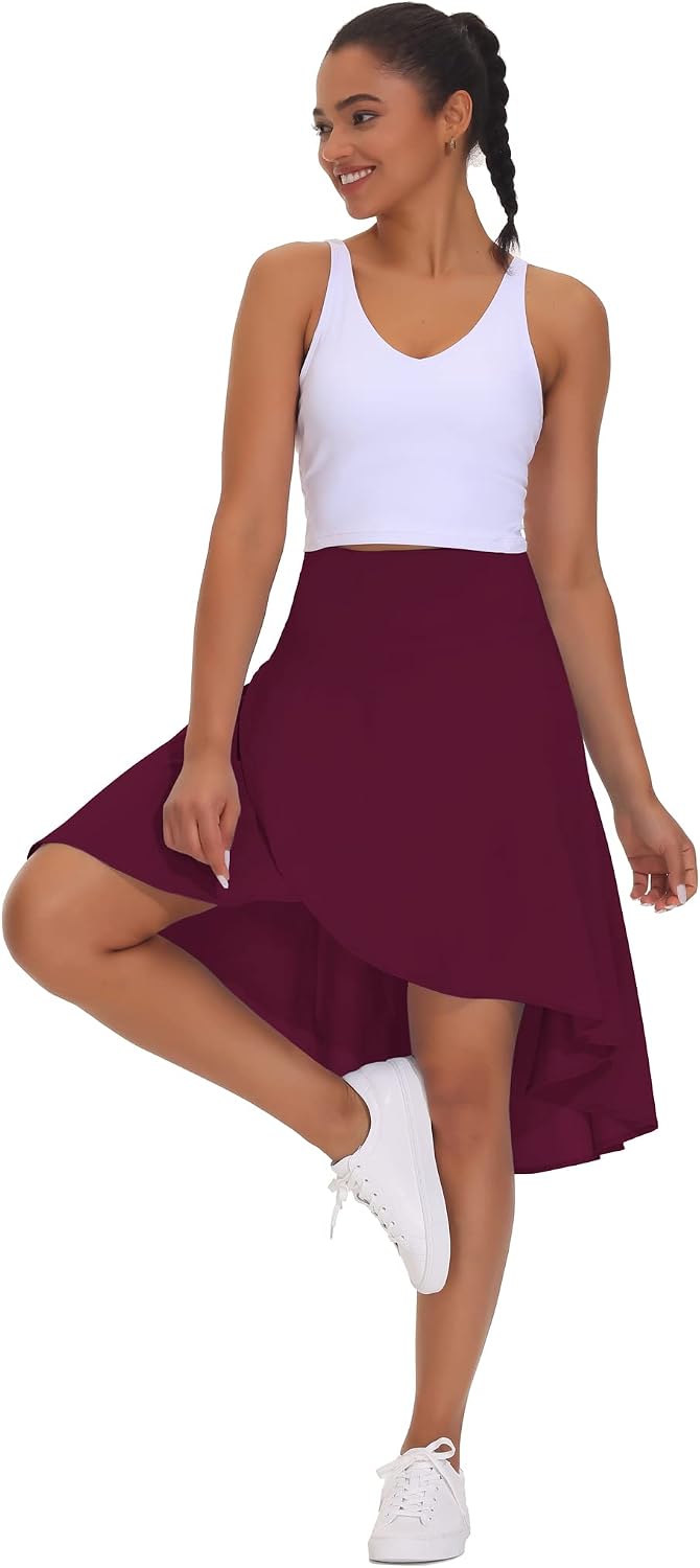 Detalle de THE GYM PEOPLE Hosenrock Damen Ruffle Wickelrock asymmetrische Skort mit hoher Taille und Taschen