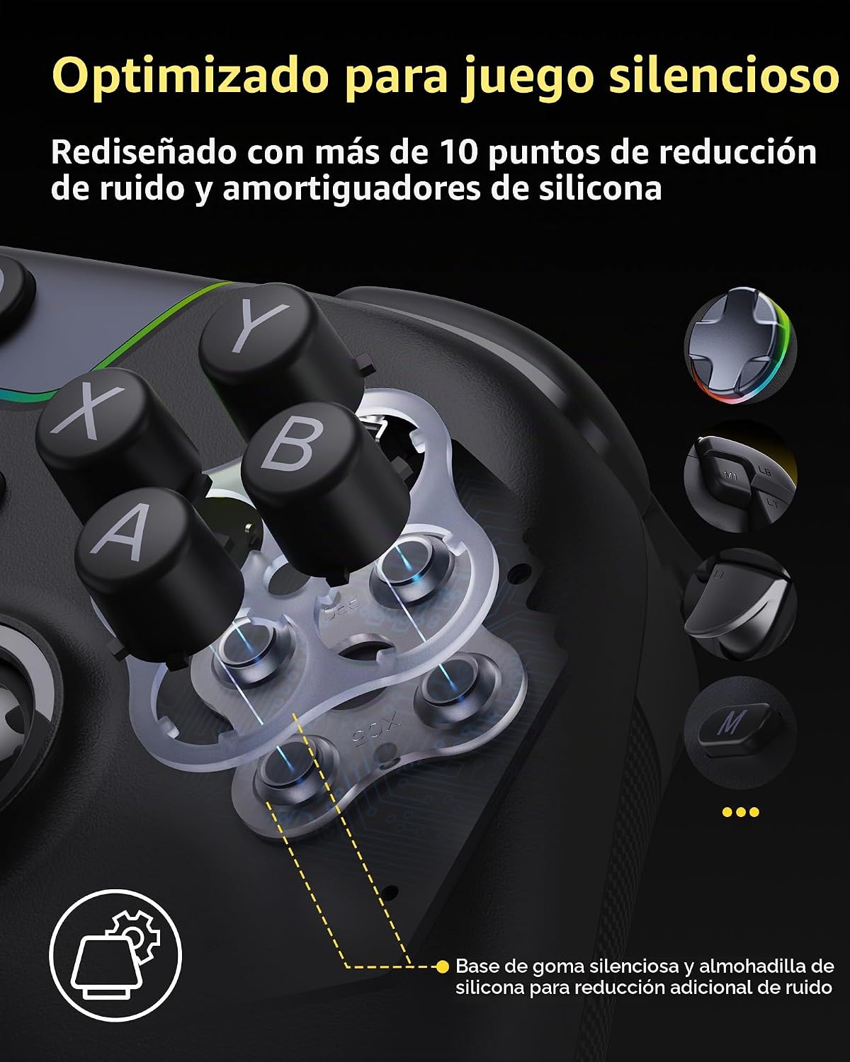 Detalle de EasySMX X05Pro Mando PC Inalámbrico con Base | 1000Hz, Joysticks Hall y Gatillos 2 Etapas