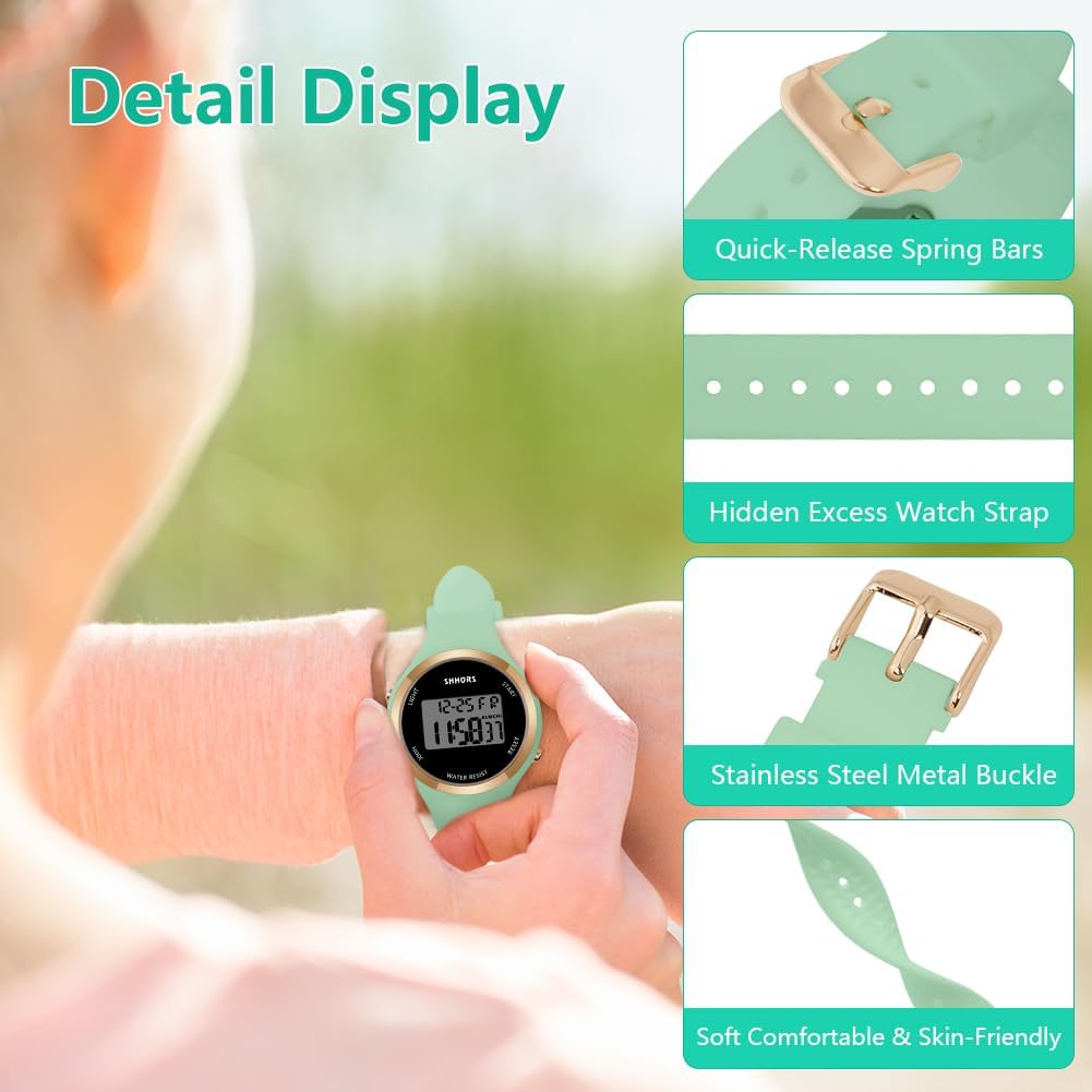 Thumbnail 2 de OFFCUP Damenuhr Digital mit LED, Wecker, Stoppuhr und Silikonarmband