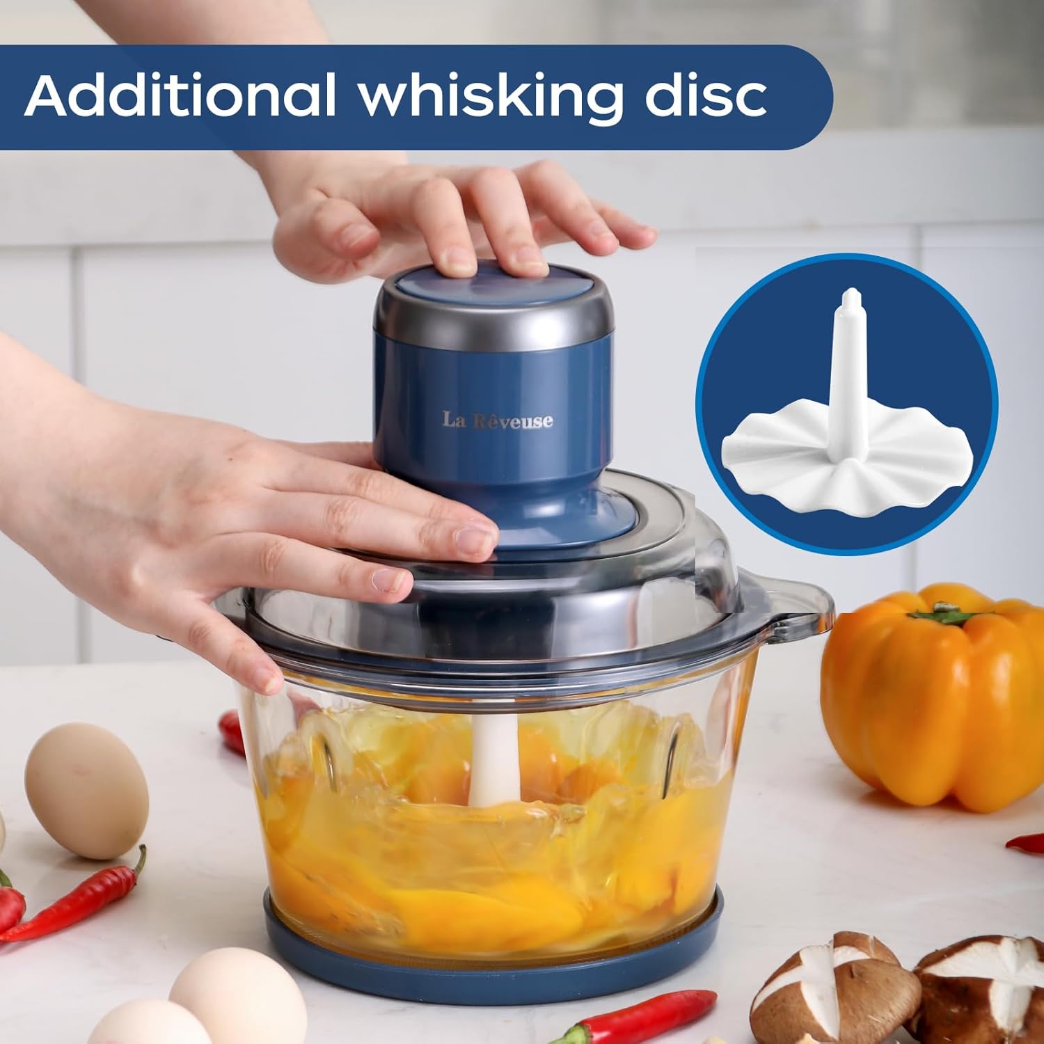 Detalle de La Reveuse Food Processor: 7-Cup Glass Bowl, 300W Electric Chopper with 4 Bi-Level Blades