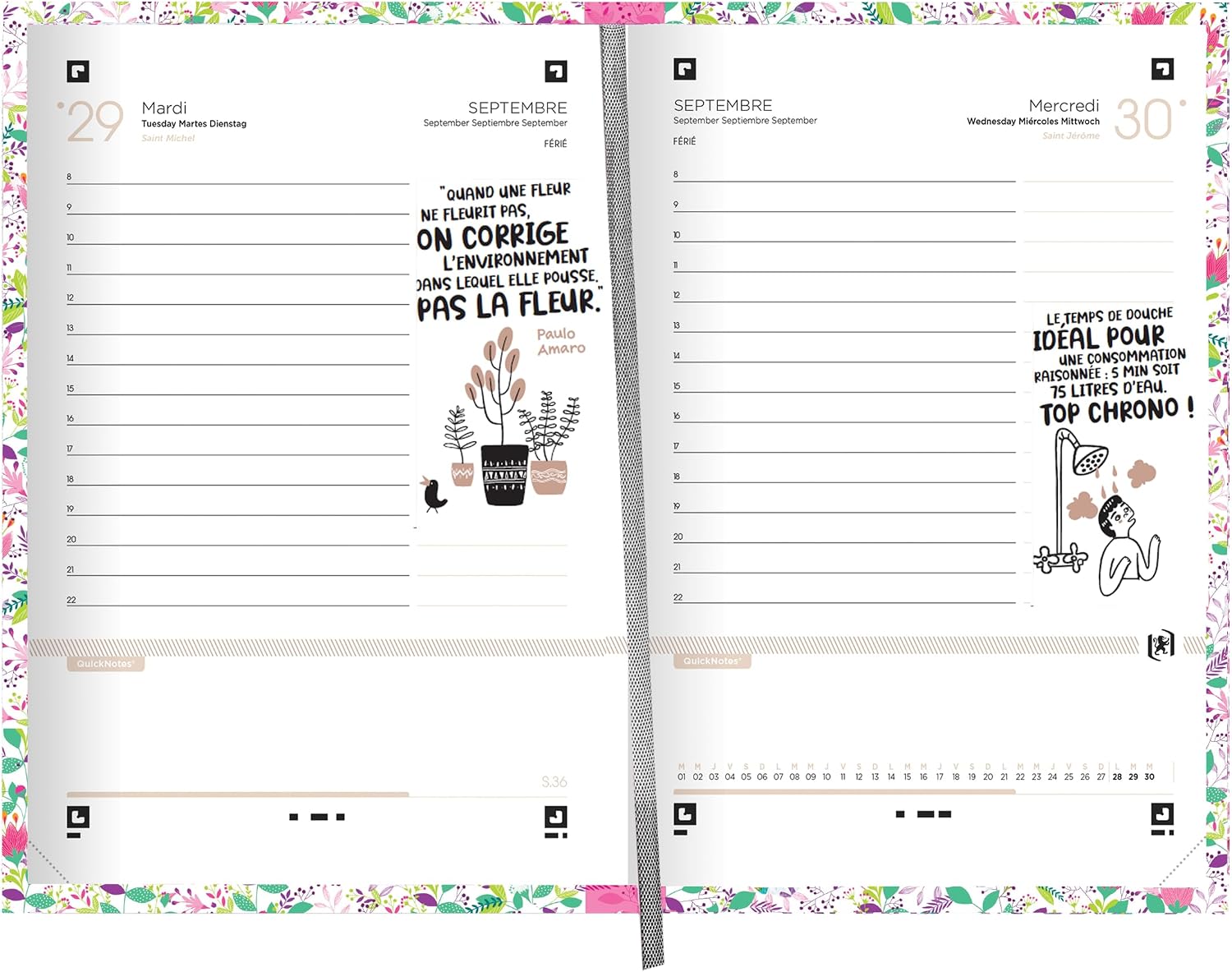 Detalle de Agenda Oxford Flowers 12x18 cm, 1 jour par page, 352 pages (Sept 26–Sept 27, Rose)