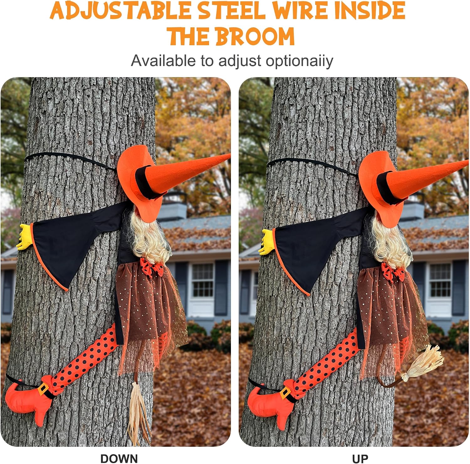 Thumbnail 6 de HOIIOH 53-Inch Orange Crashing Witch Halloween Yard Decoration