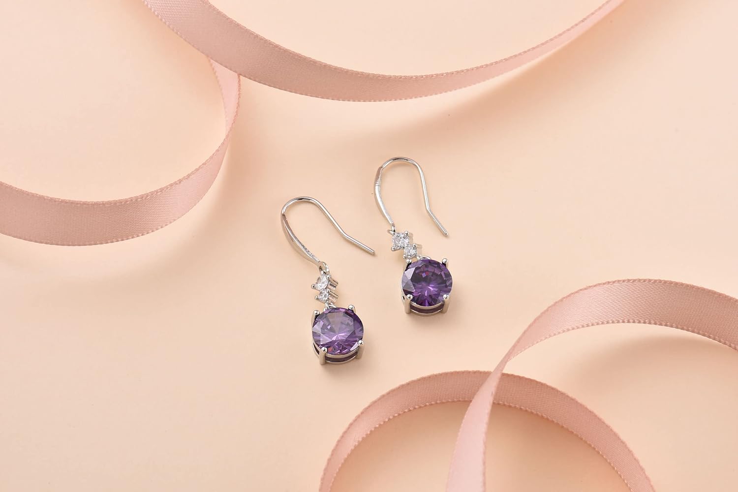 Thumbnail 3 de Hängende Ohrringe aus Sterling Silber 925 mit Zirkonia & Amethyst – 31,3 mm