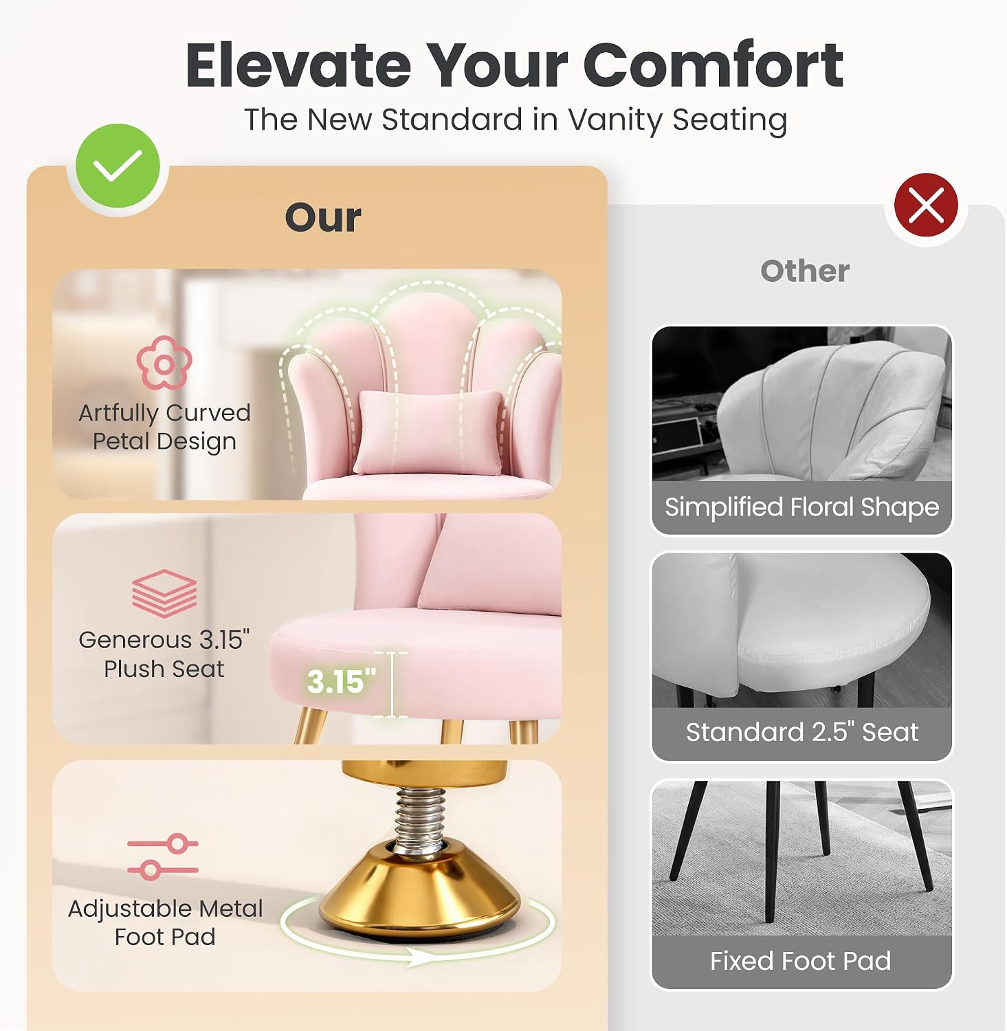 Detalle de BestGlory Vanity Chair, Velvet