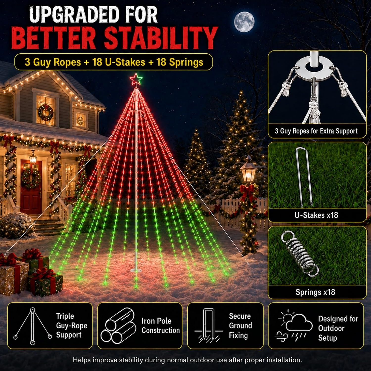 Detalle de Avatar Controls BESL92 12 ft Smart Flagpole Christmas Tree Lights, 488 RGB LEDs