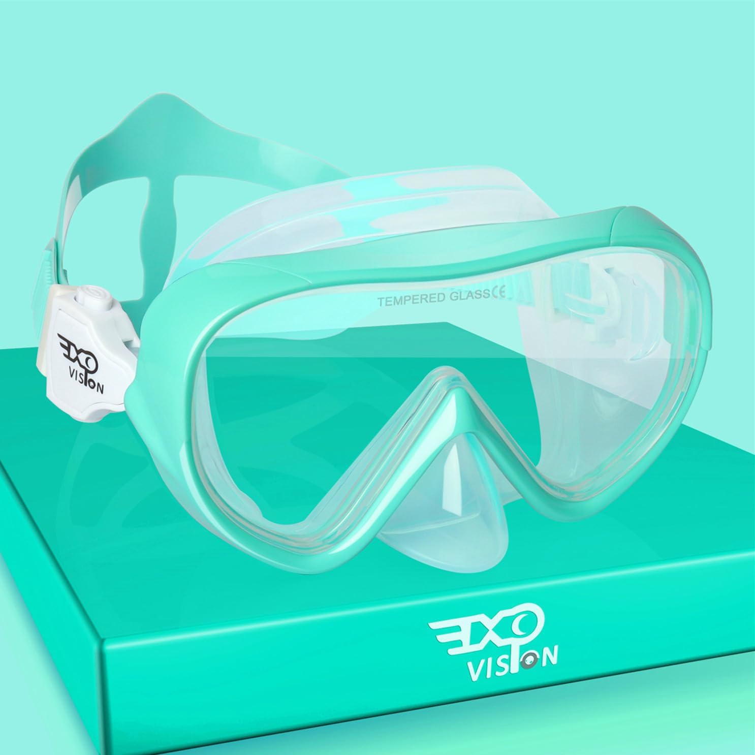 Detalle de EXP VISION Kinder Panorama Schnorchelmaske 180° mit gehärtetem Glas – Anti-Nebel, Silikon-Rock & Nasenschutz