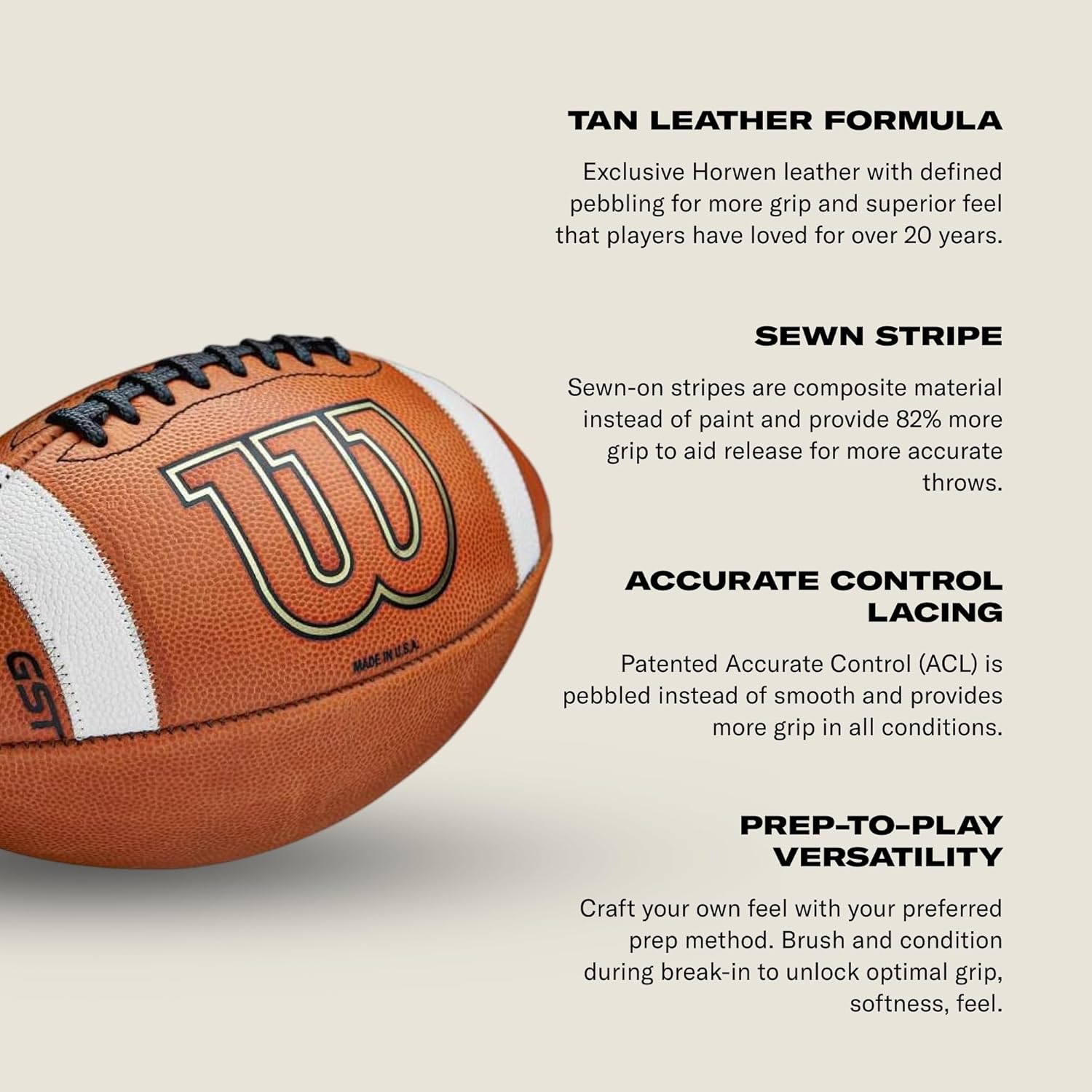 Detalle 2 de Wilson GST Leather Game Football (Junior Size) - Brown