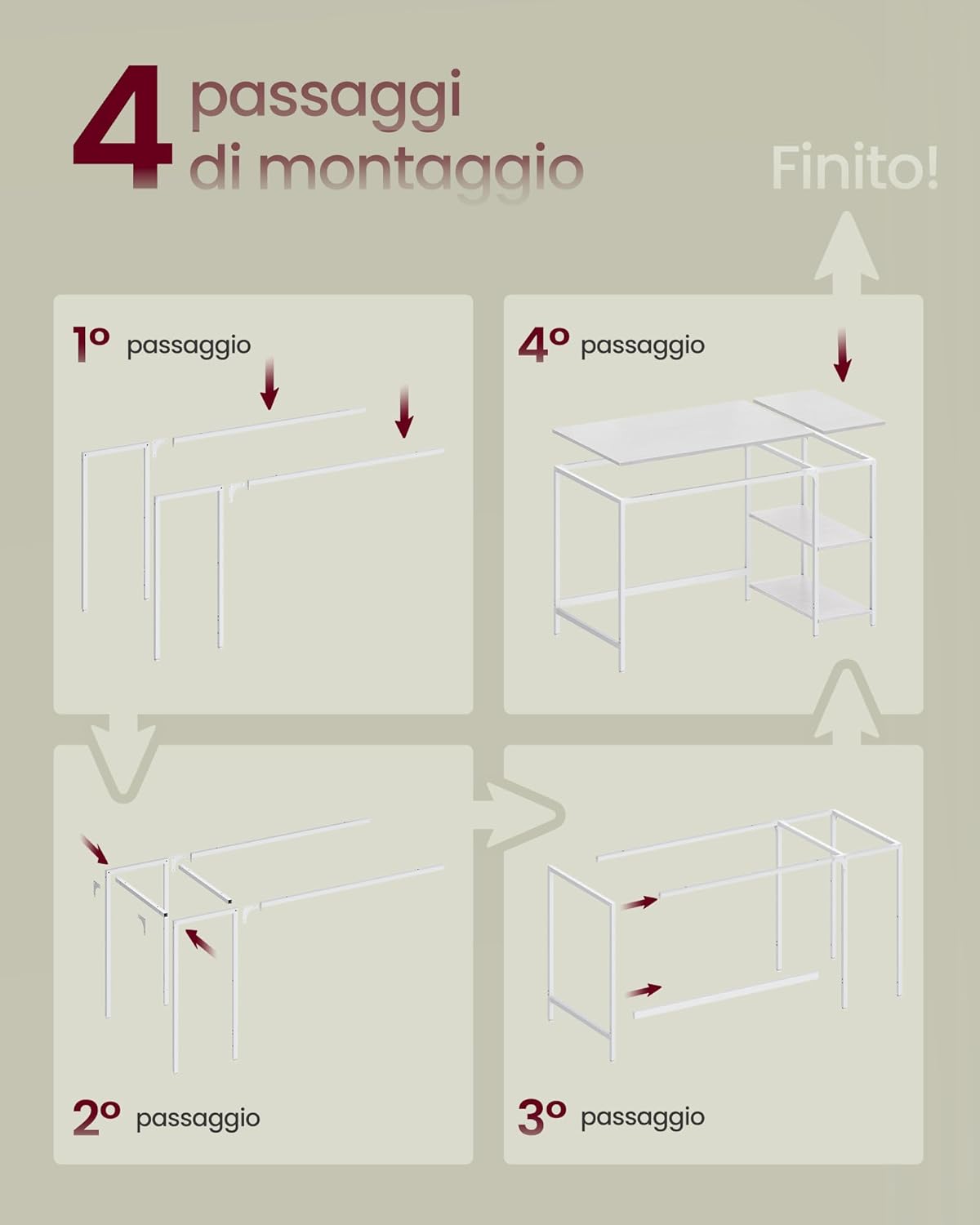 Thumbnail 6 de VASAGLE Scrivania per Computer LWD047W44 120 x 60 cm bianco acciaio
