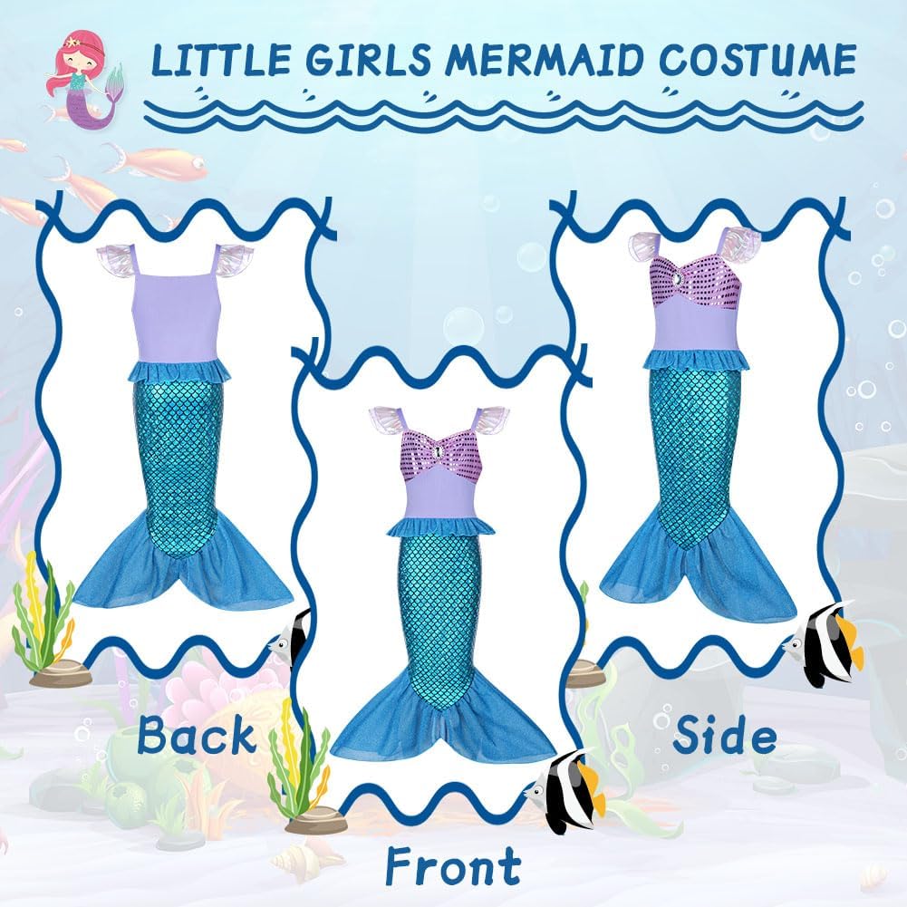 Thumbnail 2 de AOOWU Girls Mermaid Costume: Princess Mermaid Dress Set with Wig, Crown and Magic Wand