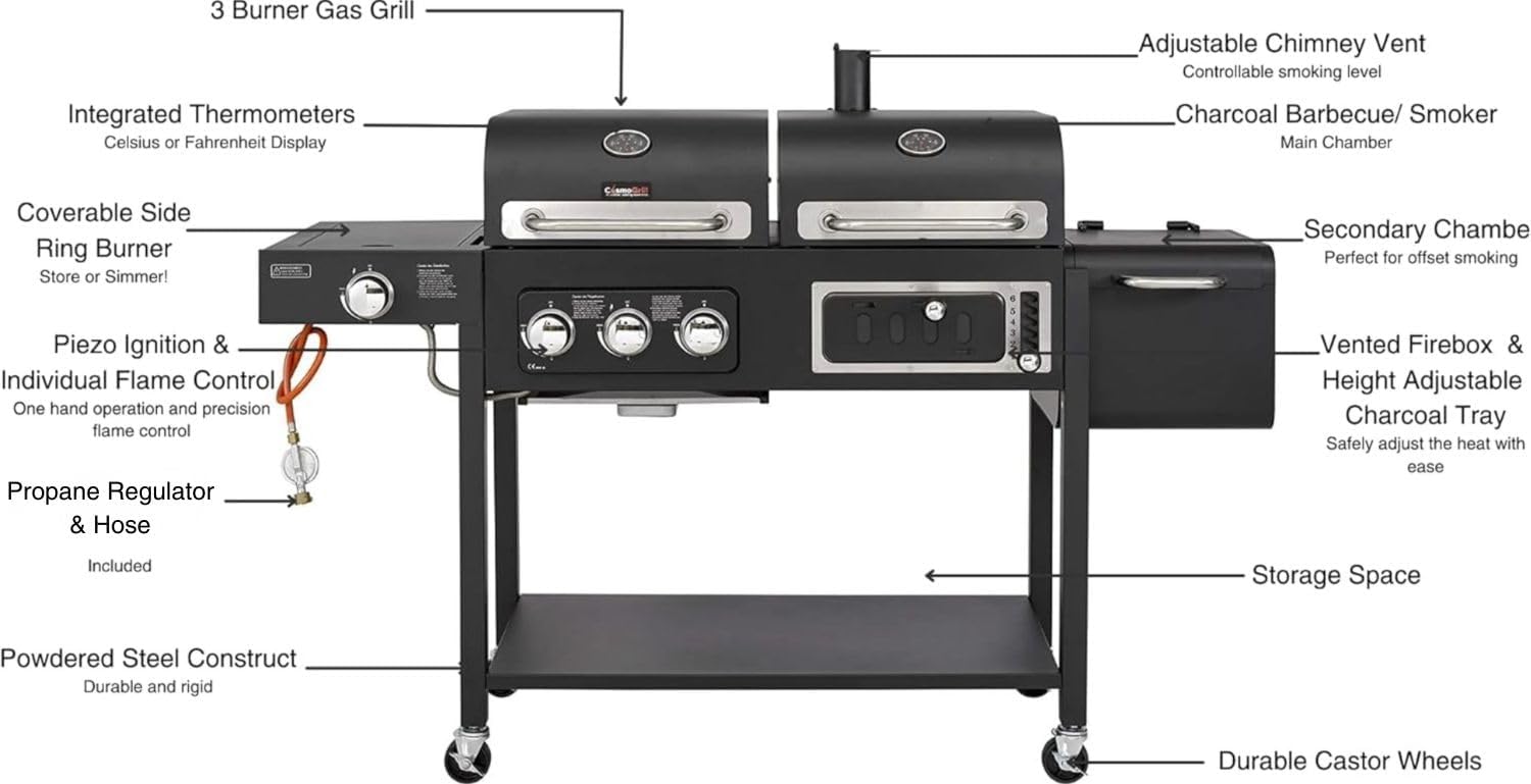 Thumbnail 2 de CosmoGrill Hybrid 4 Burner Barbecue DUO Dual Fuel BBQ – Gas & Charcoal Combination