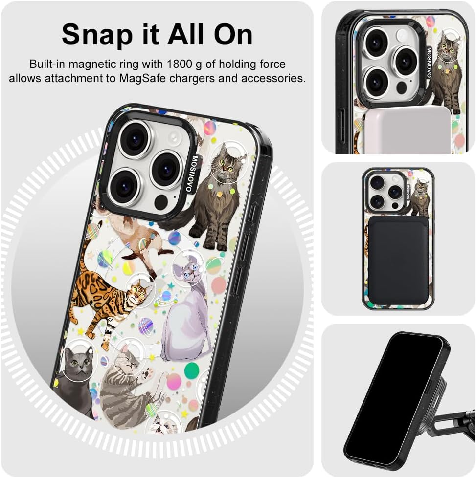Detalle 2 de MOSNOVO for iPhone 15 Pro Case with MagSafe | Space Cat / Black