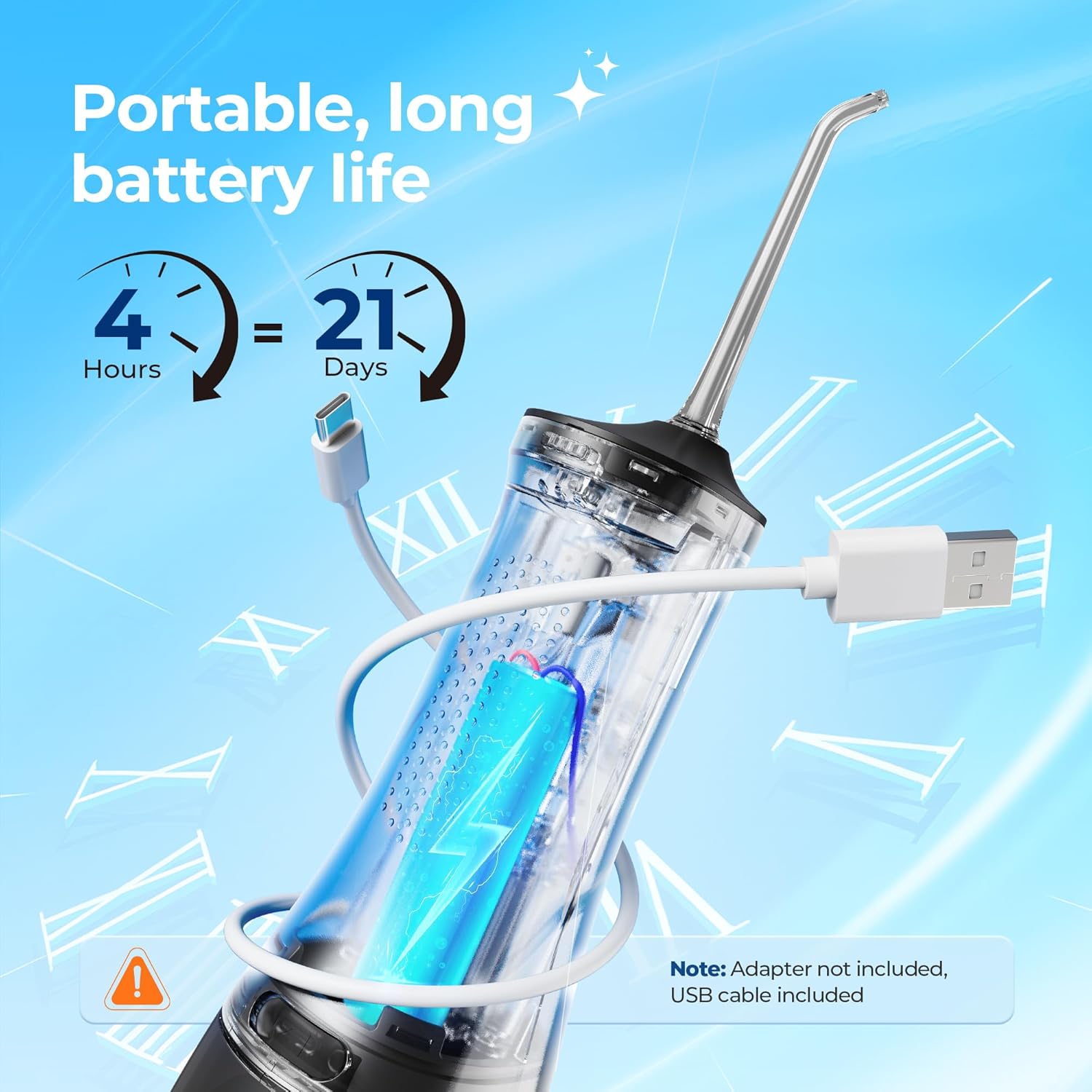 Detalle de Operan Water Dental Flosser for Teeth Cordless – 300ml, 4 Modes, 4 Nozzles, IPX7