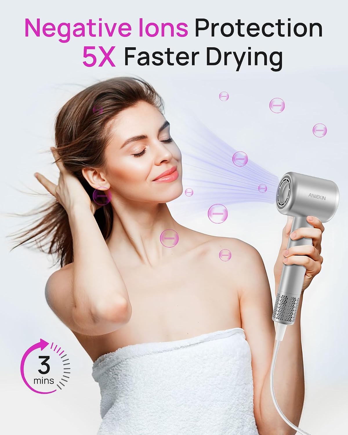 Detalle 2 de ANIEKIN High-Speed Ionic Hair Dryer with Brushless Motor and Magnetic Diffuser