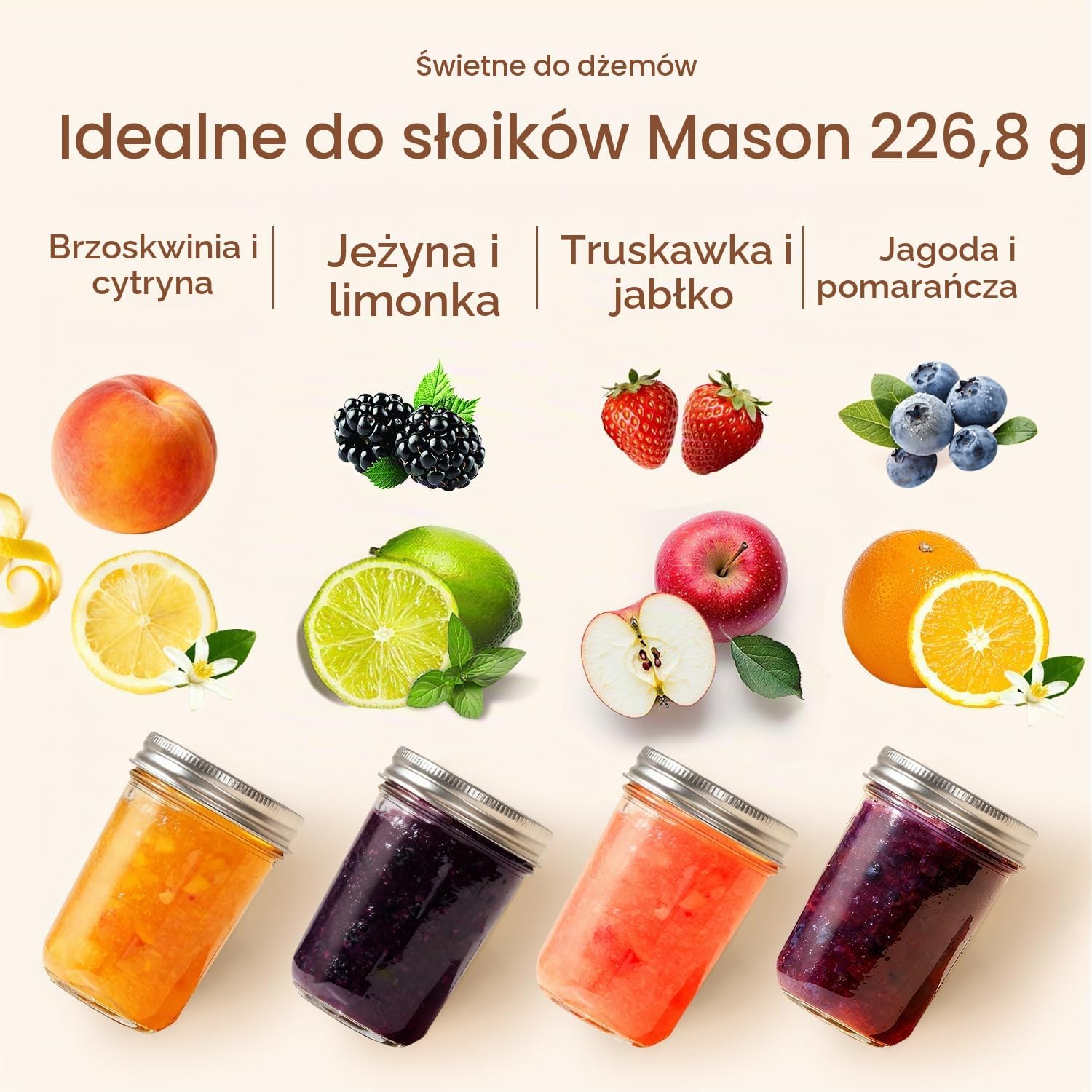 Detalle 1 de ComSaf słoiki szklane 240 ml, 8 szt. z pokrywkami do przetworów