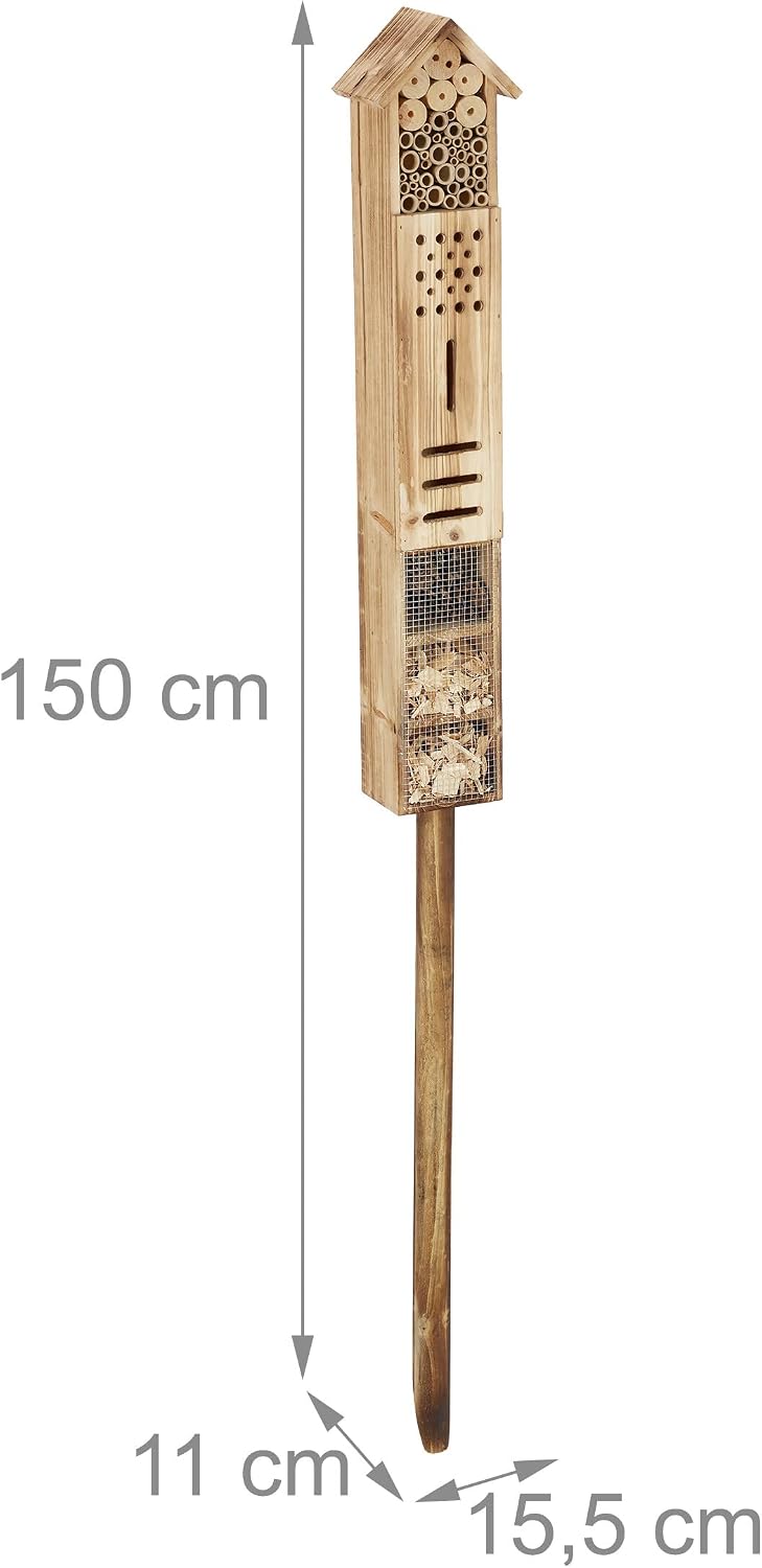 Detalle de Relaxdays Insect Hotel With Stand — Wood Butterfly Home for Wildlife Biodiversity