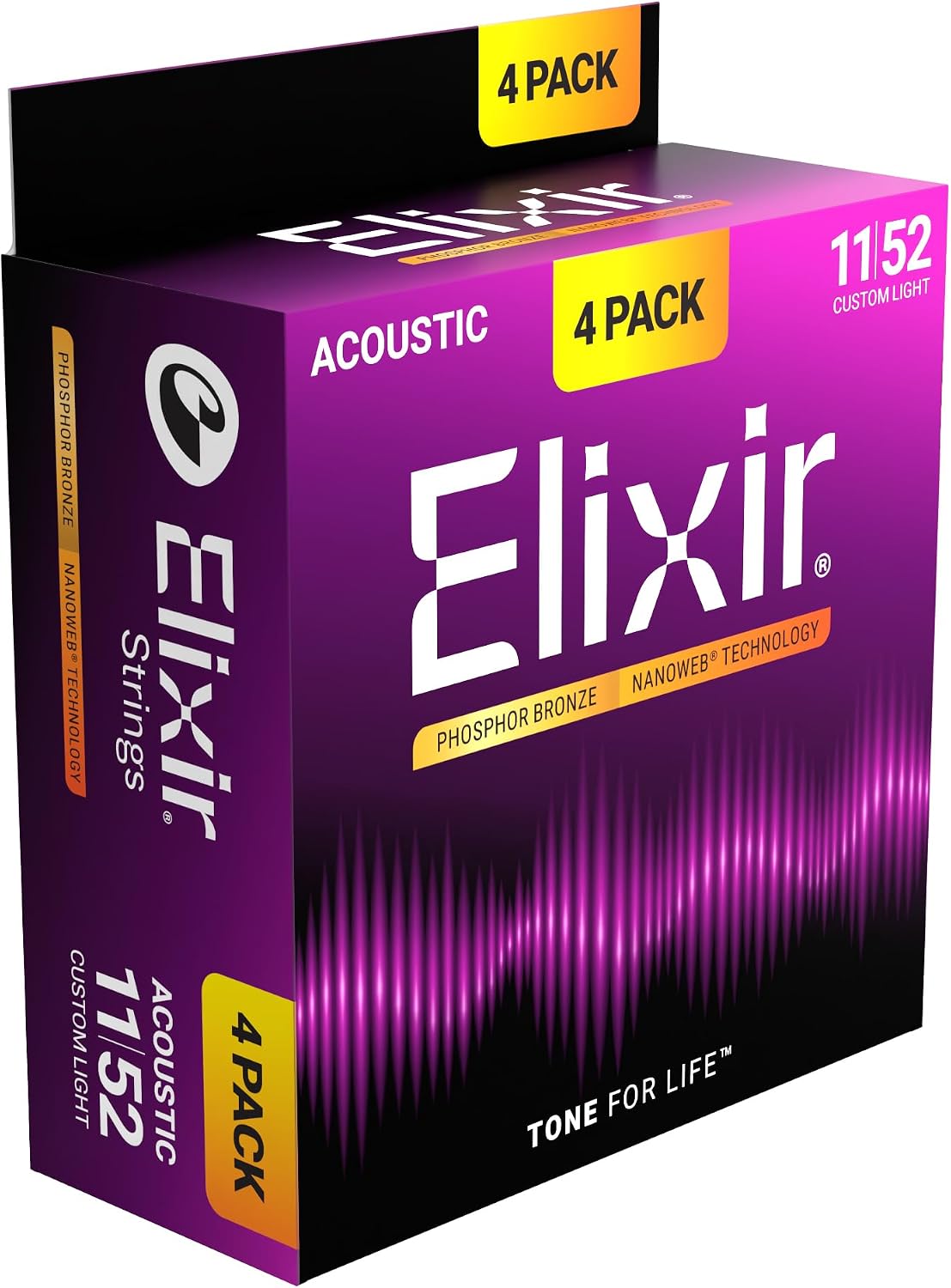 Detalle de Elixir Strings Acoustic Guitar Set — Phosphor Bronze with NANOWEB, Light Gauge 12-53 (6-String)
