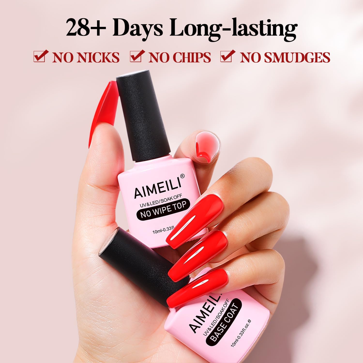 Thumbnail 5 de AIMEILI No Wipe Top Coat & Base Coat semi-permanents – vernis gel UV/LED à brillance miroir (kit 2x10 ml)