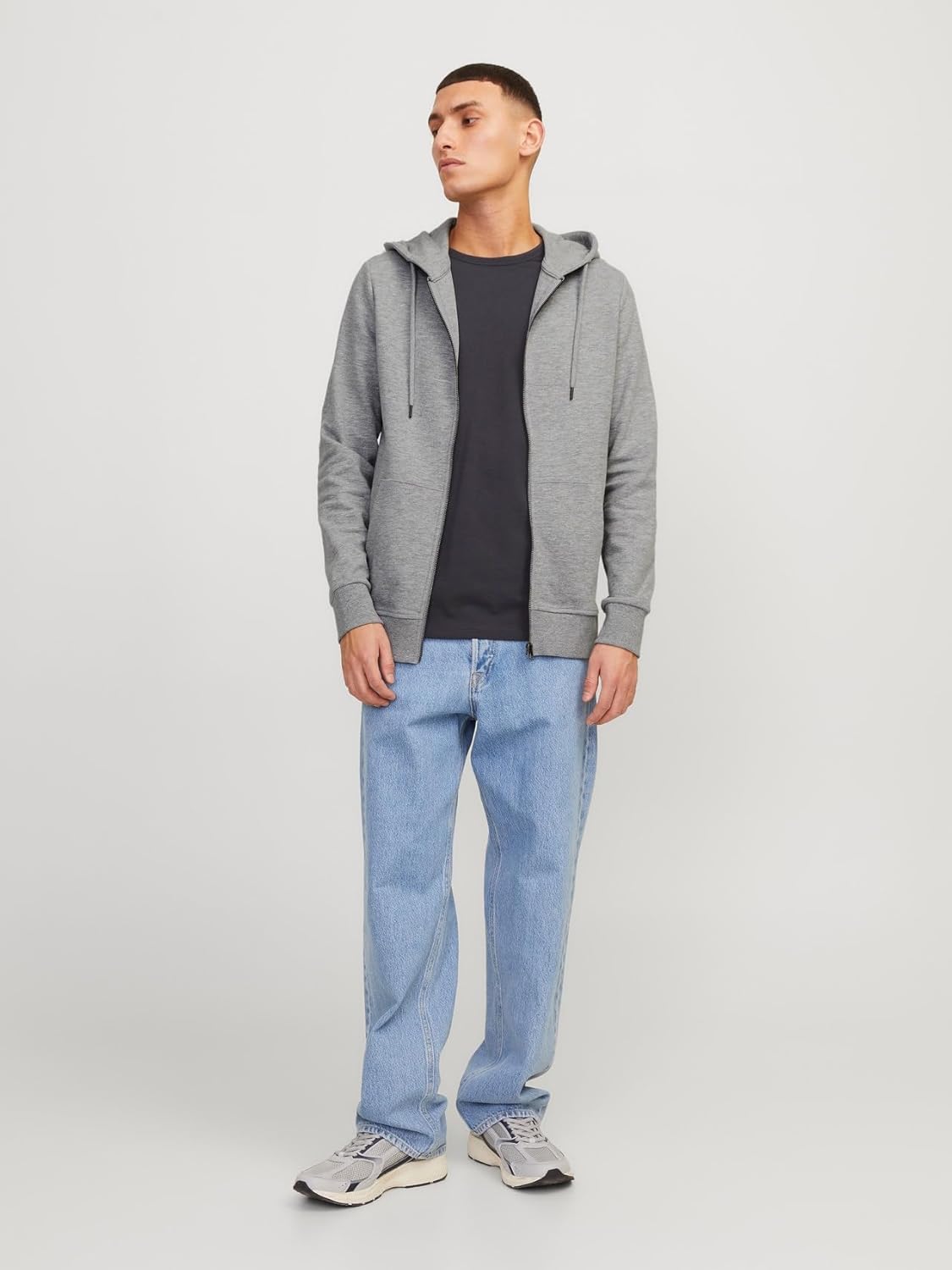 Thumbnail 2 de JACK & JONES Jjebasic Sweat Zip Hood NOOS felpa sportiva con cappuccio grigia chiara, XL da uomo