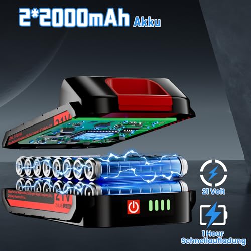Detalle de Taladro Percutor a Batería ENRIPRT 21V con 2 Baterías 2000mAh y Par 45 Nm