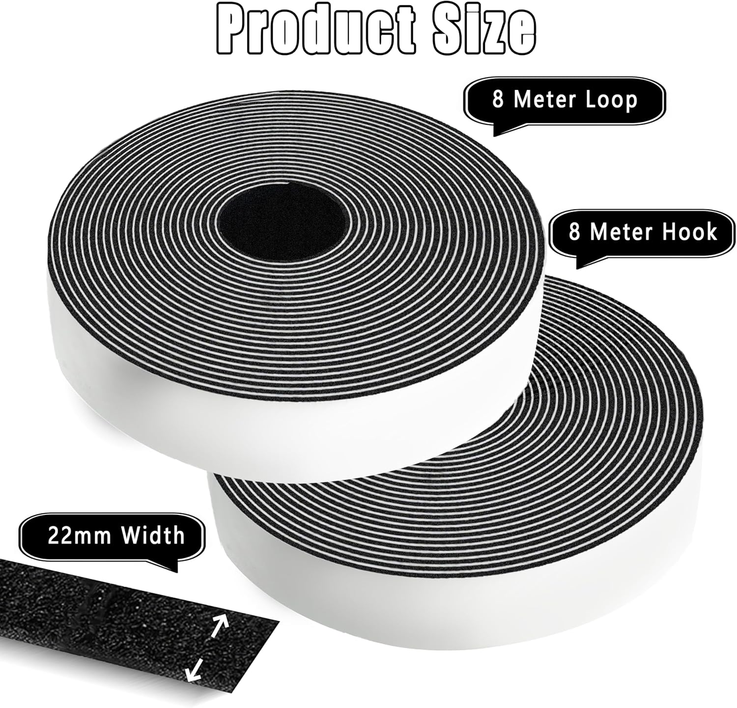 Detalle 2 de Xcdhemde nastro autoadesivo in velcro 8 m x 20 mm (nero) riutilizzabile