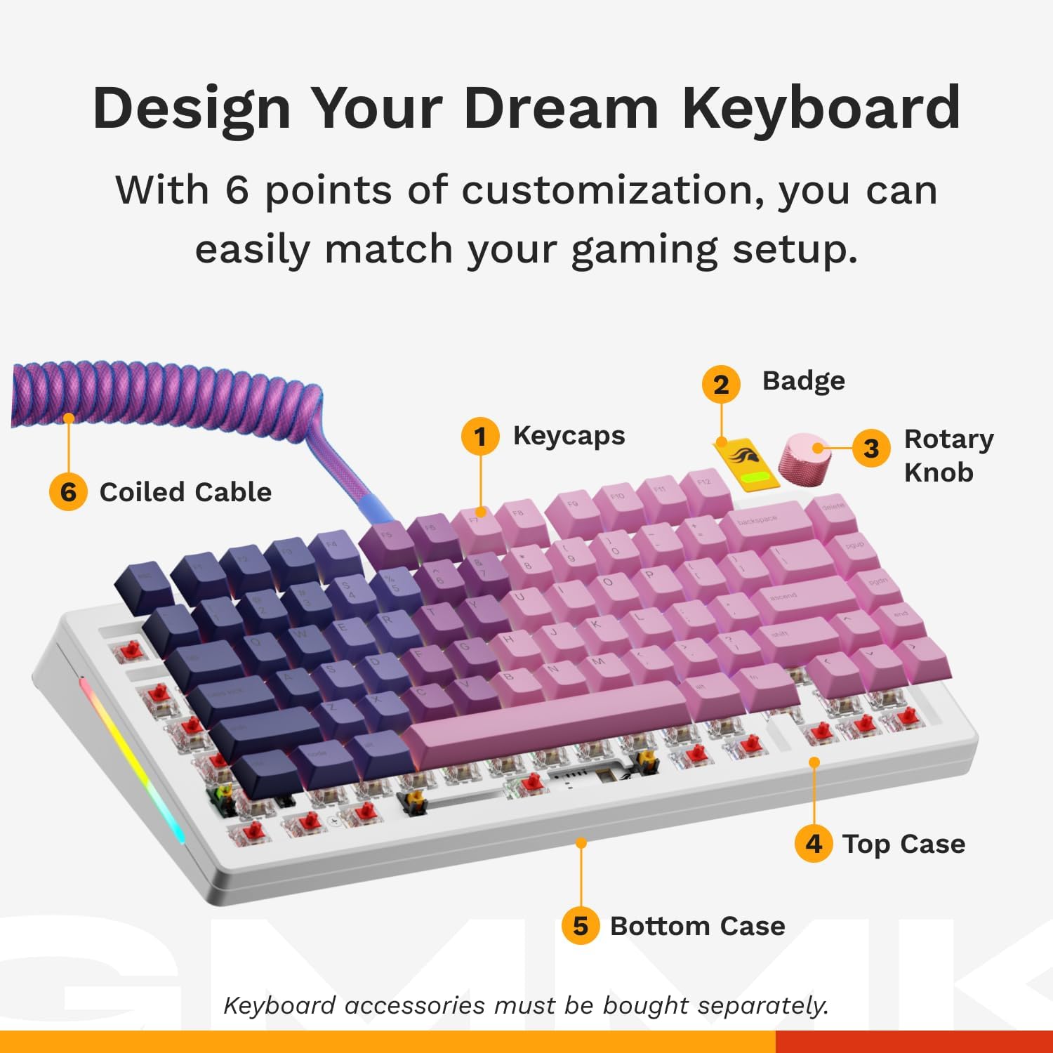 Detalle de GLORIOUS GLO-KB-GMMK3-75-PB-HE-W-WHT-US GMMK 3 HE 75% Keyboard, Hall Effect, 8,000 Hz