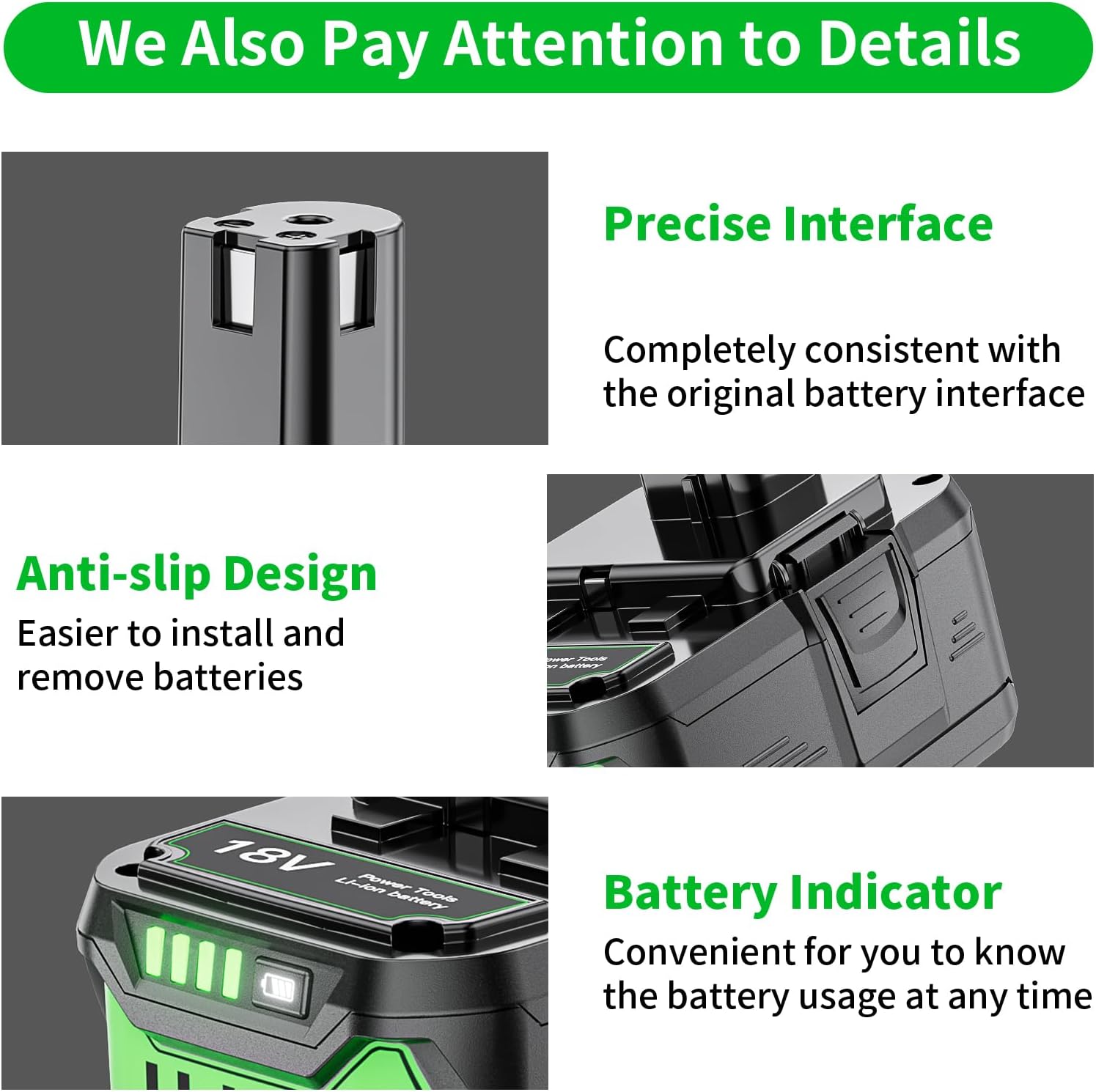Detalle de Uionvot 18V 5500mAh 2 Pack Ryobi battery