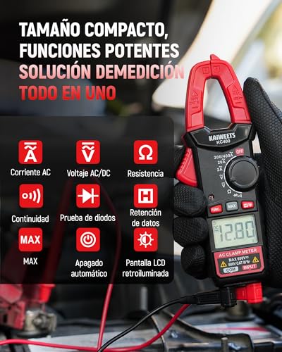 Detalle de KAIWEETS KC400: Pinza Amperimétrica Digital 400A TRMS y Multímetro 5 en 1