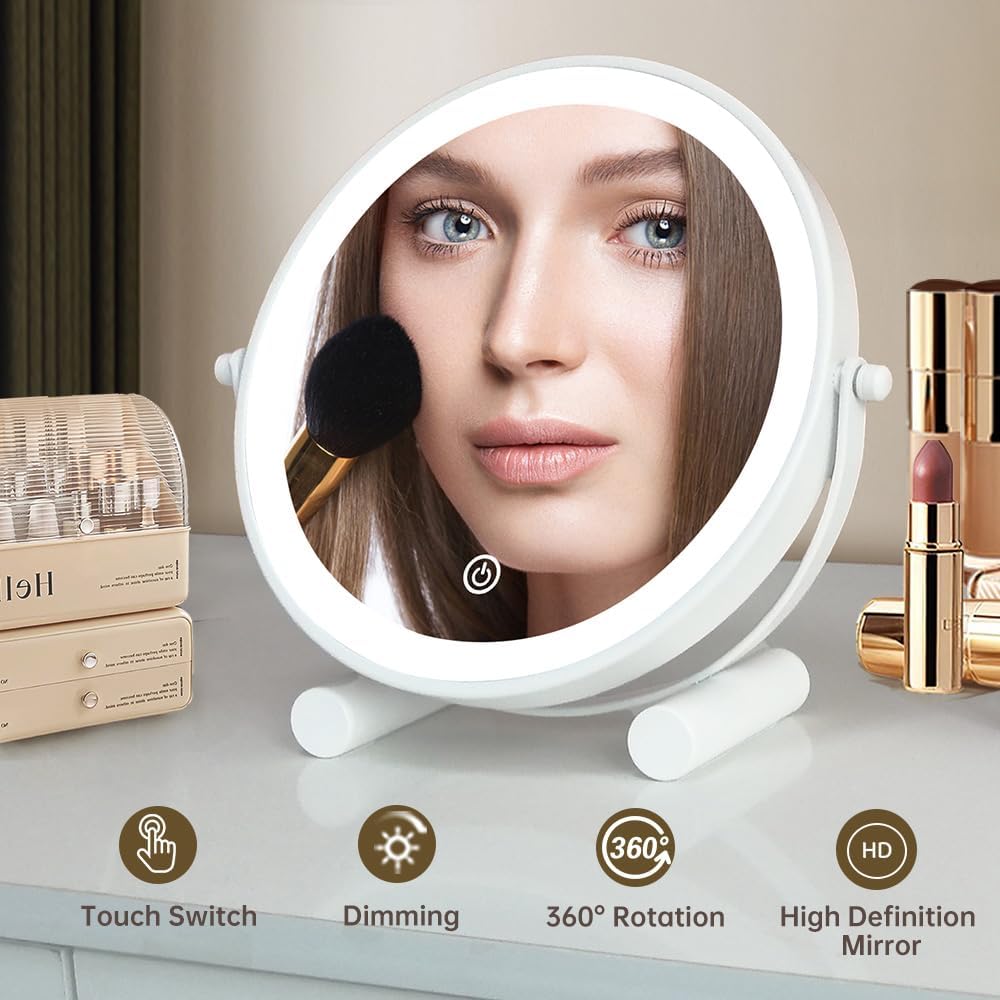 Thumbnail 1 de YEKKOPT 8-Inch Lighted Vanity Mirror, 30 LEDs, Dimmable, 360° Rotation