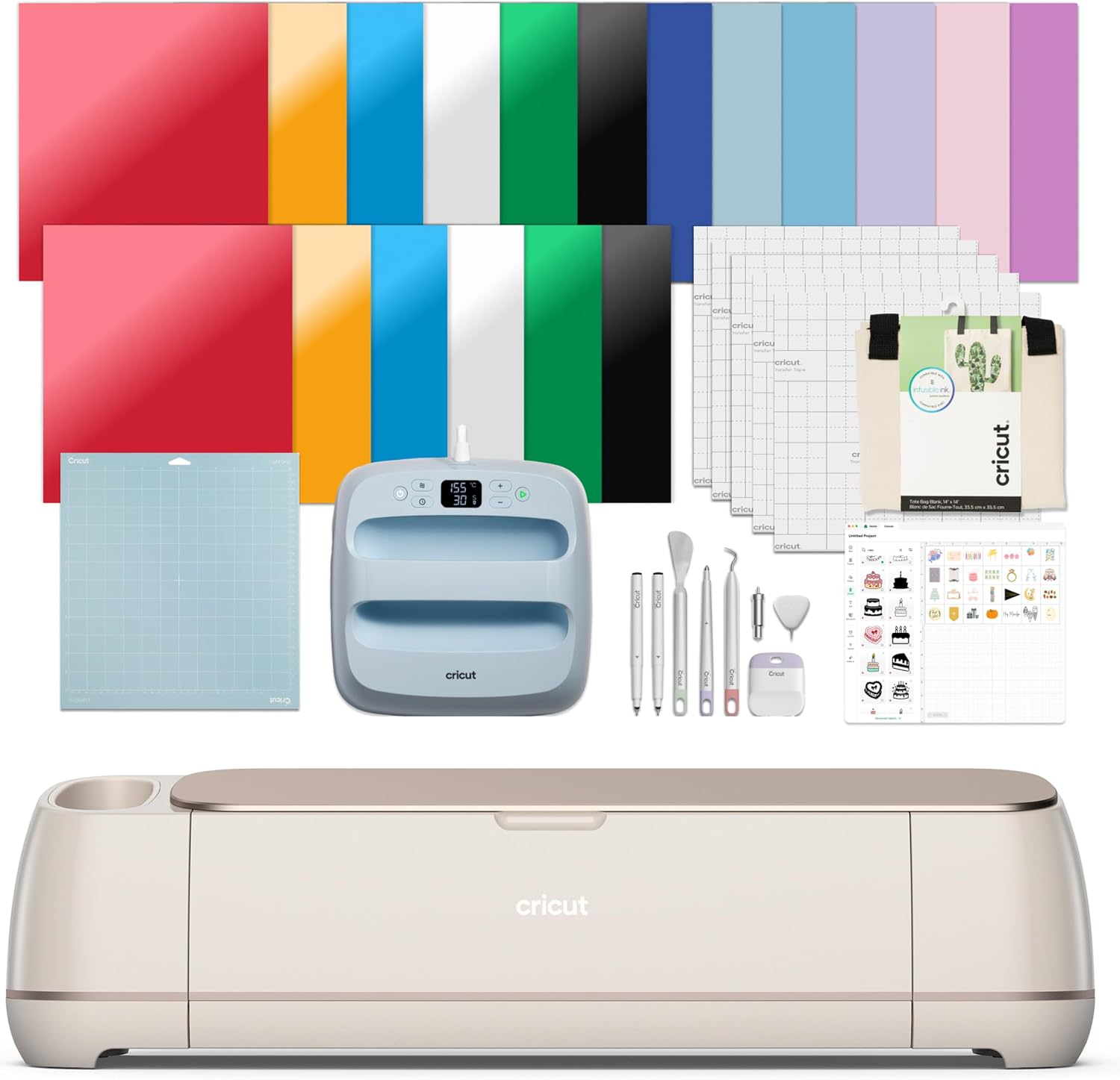 Detalle de Cricut Maker 4 Smart Cutting Machine (Seashell) — Engagement Plus Bundle with EasyPress 3