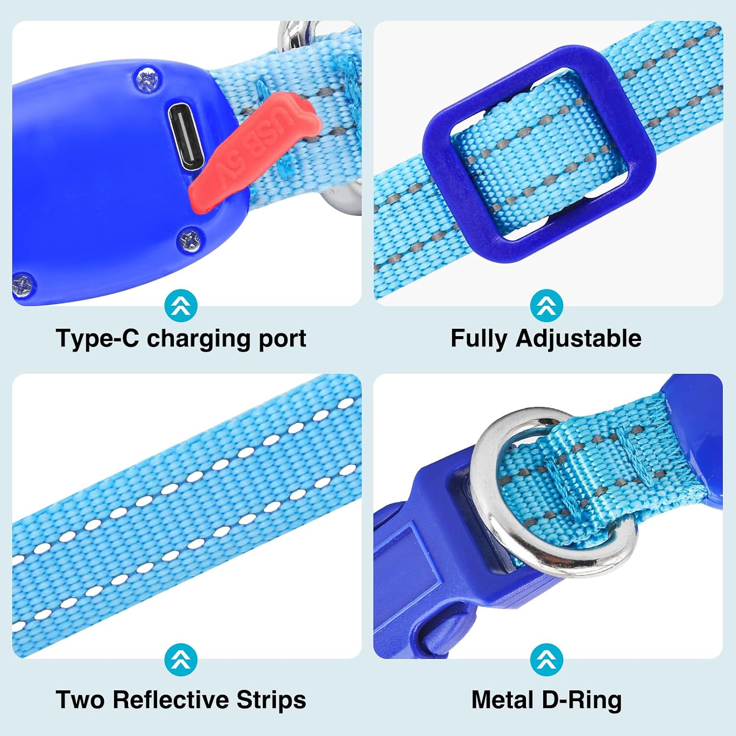 Detalle de KOSKILL Leuchthalsband Hund – USB wiederaufladbares LED-Halsband für kleine bis mittlere Hunde (Blau, S)