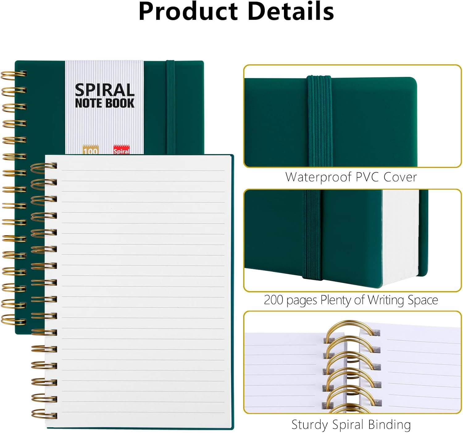 Thumbnail 1 de HIJYOO A4 Notebook (200 pages) with PVC waterproof cover and 100gsm lined paper, Dark Green