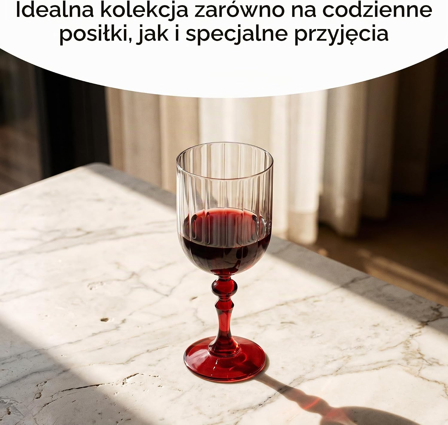 Detalle de KROSNO Bubble – kieliszki do wina 300 ml z czerwoną nóżką, 2 sztuki