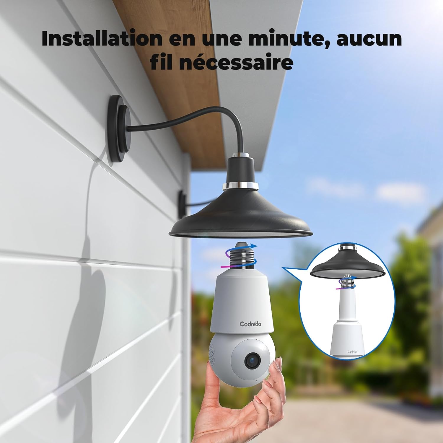 Thumbnail 1 de Codnida Caméra Surveillance WiFi Ampoule E27 — 2K, Vision Nocturne en Couleur, Détection de Mouvement et Audio Bidirectionnel