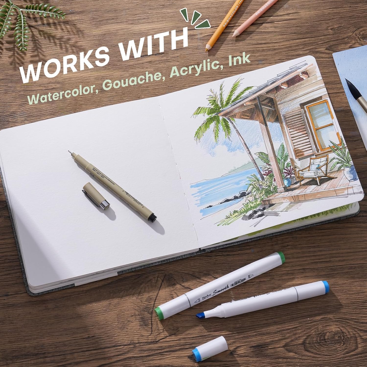 Thumbnail 6 de Fuumuui 30 Sheets Watercolour Journal – 7.6 x 7.6 in (19.3 x 19.3 cm) 100% Cotton Cold Pressed Paper
