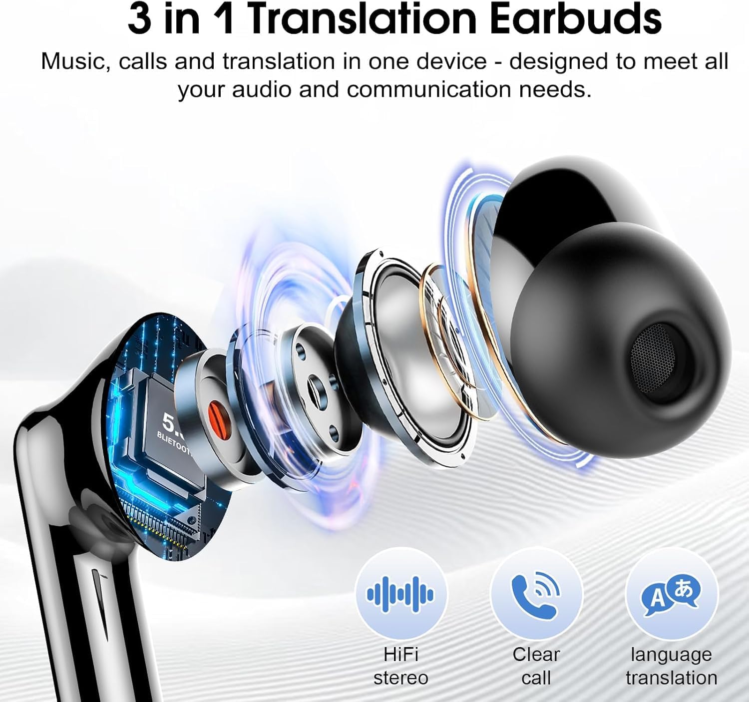 Thumbnail 4 de Ai Translation Earbuds Real Time: 3-in-1 Bluetooth 5.3 Translator with 164 Languages