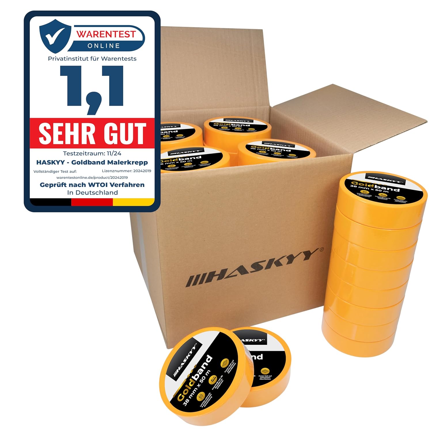 Thumbnail 6 de HASKYY Ruban de masquage pour peinture 30 mm x 50 m — lot de 3 rouleaux dorés
