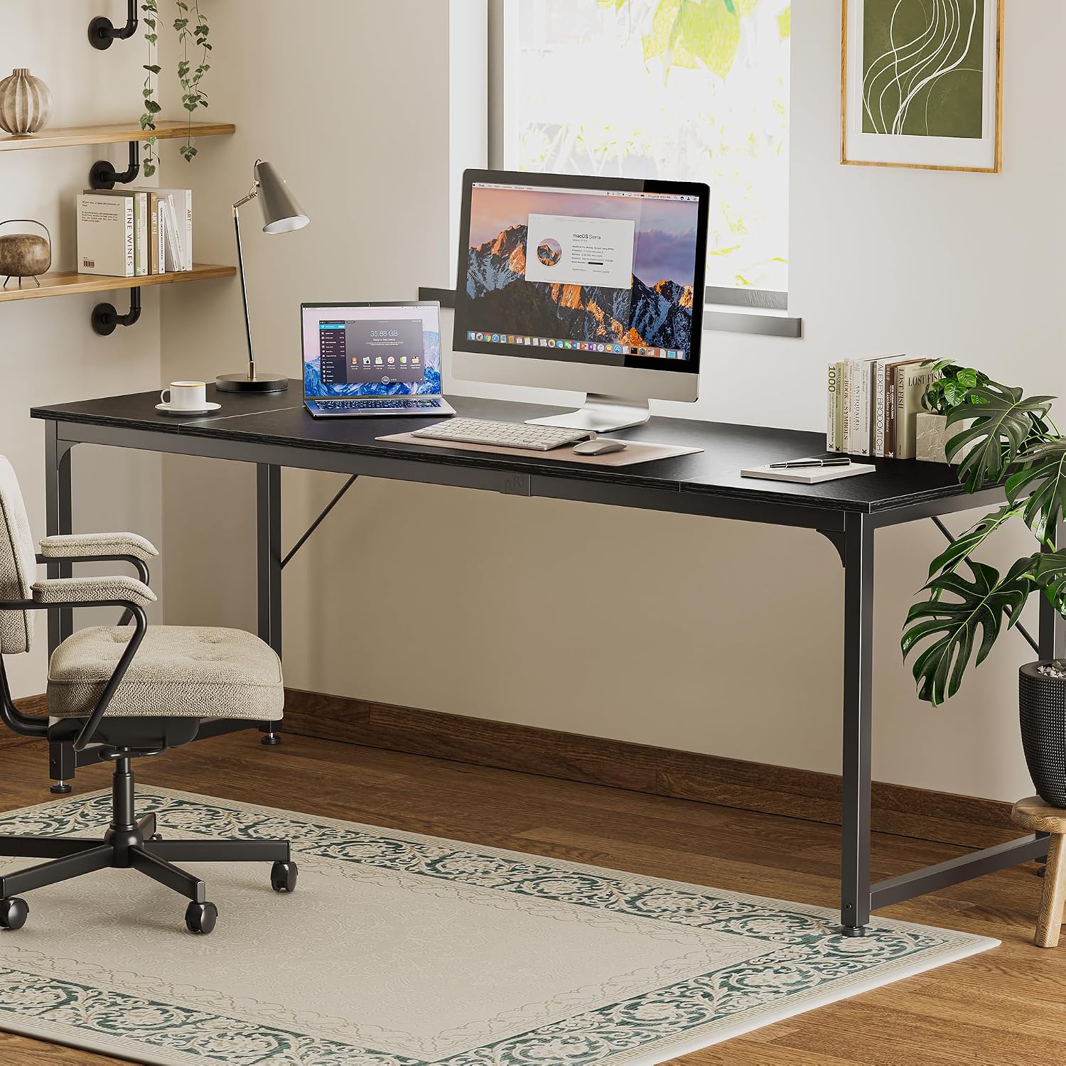 Thumbnail 6 de Huuger 80-Inch Computer Desk, Black Engineered-Wood Top, Metal Frame