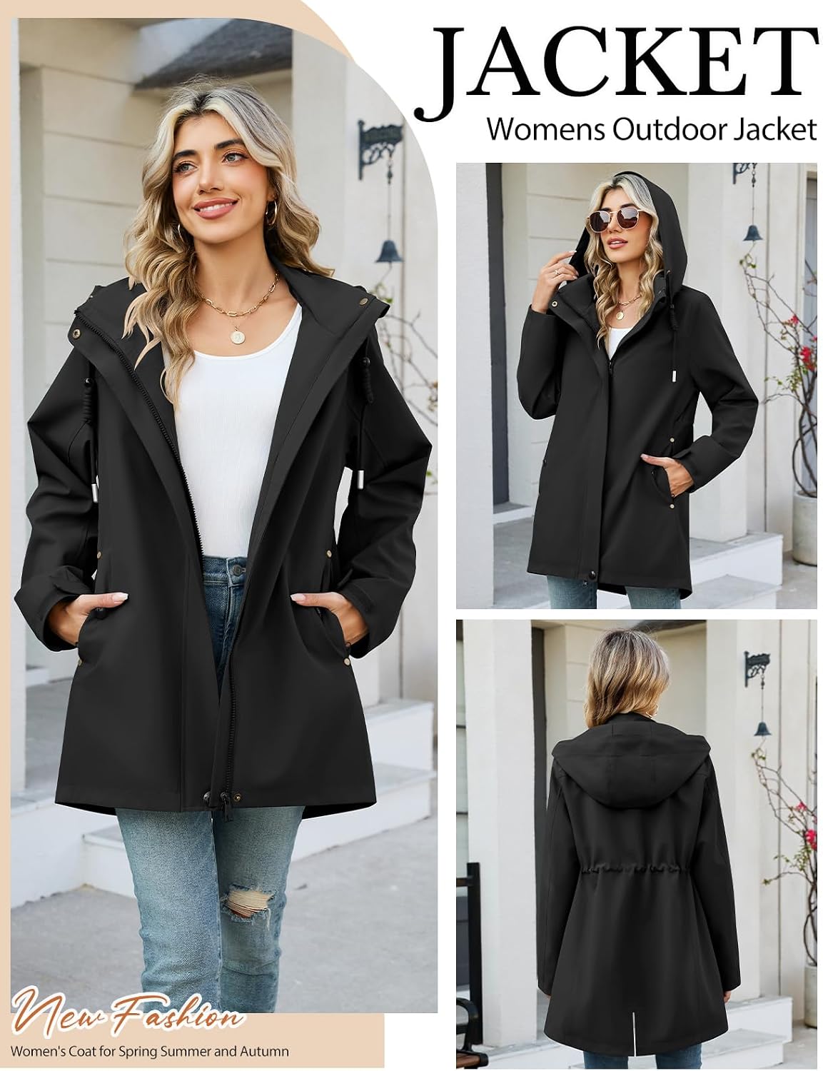 Detalle 2 de Heekpek Women's Spring Coat: Lightweight Windbreaker with Detachable Hood