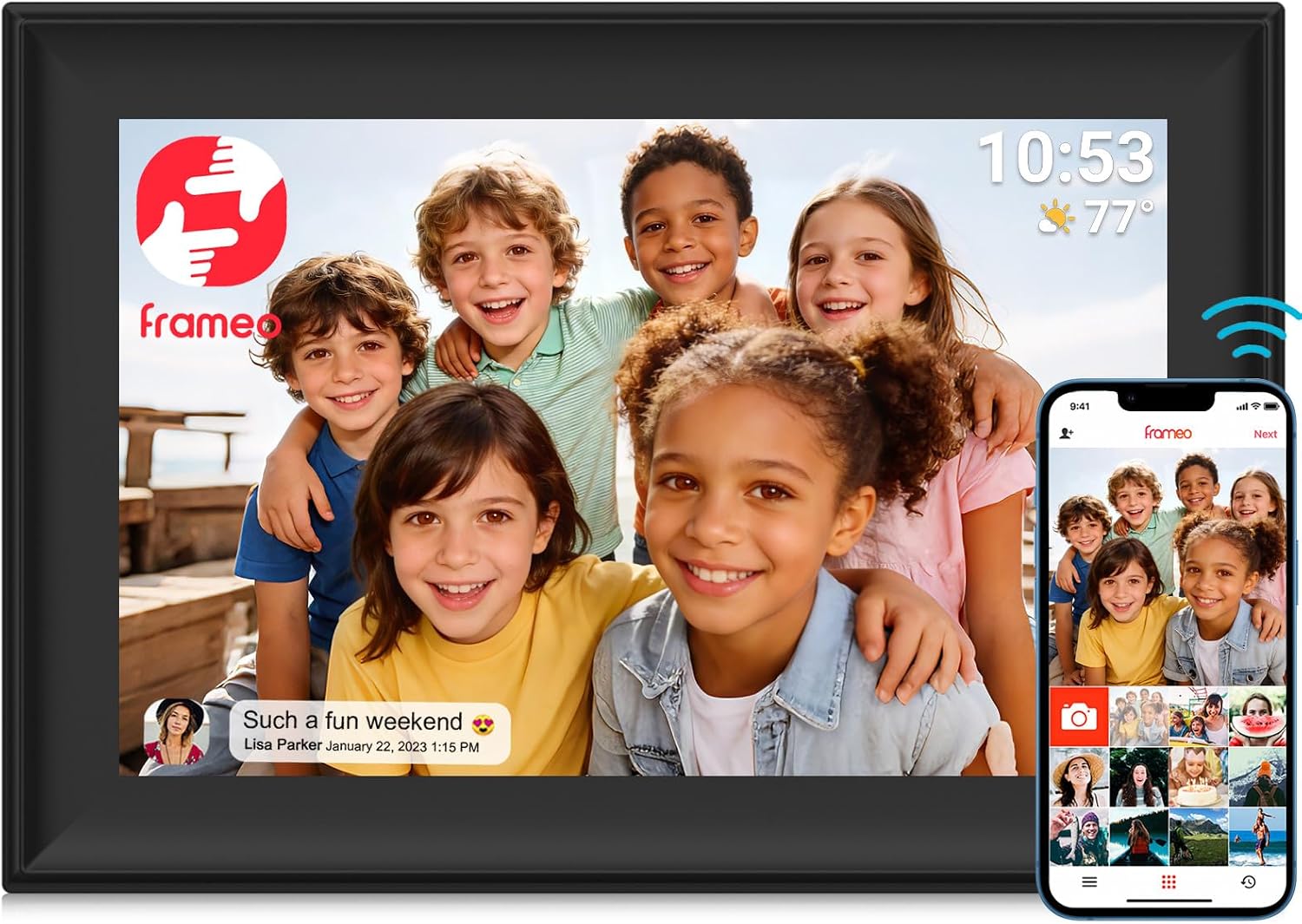 Frameo Cornice Fotografica Digitale WiFi da 10,1” dxmart con touchscreen e rotazione automatica
