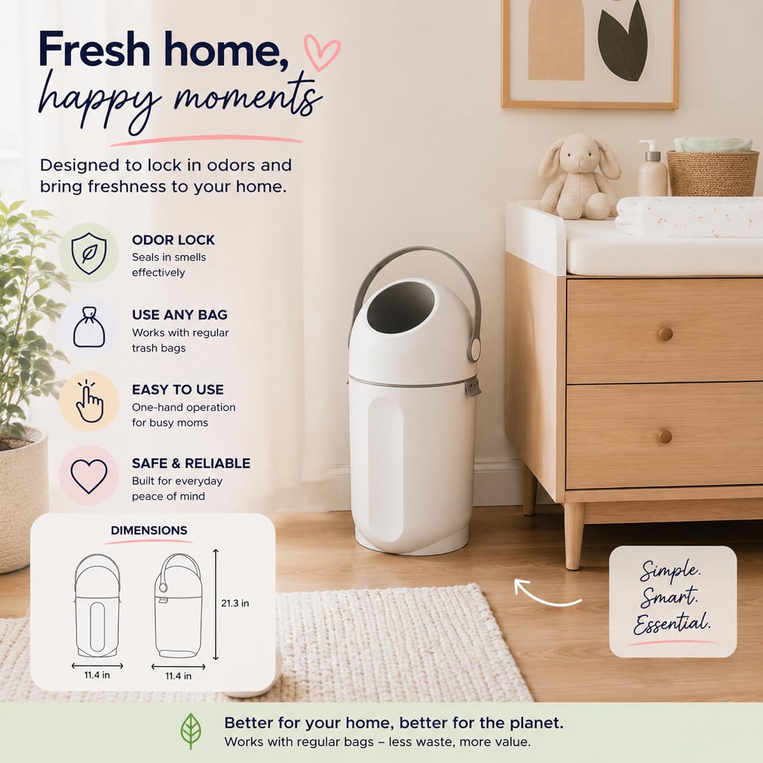 Thumbnail 3 de P@B PBell Diaper Pail, New Grey, 15 L with Odour-Control Lid