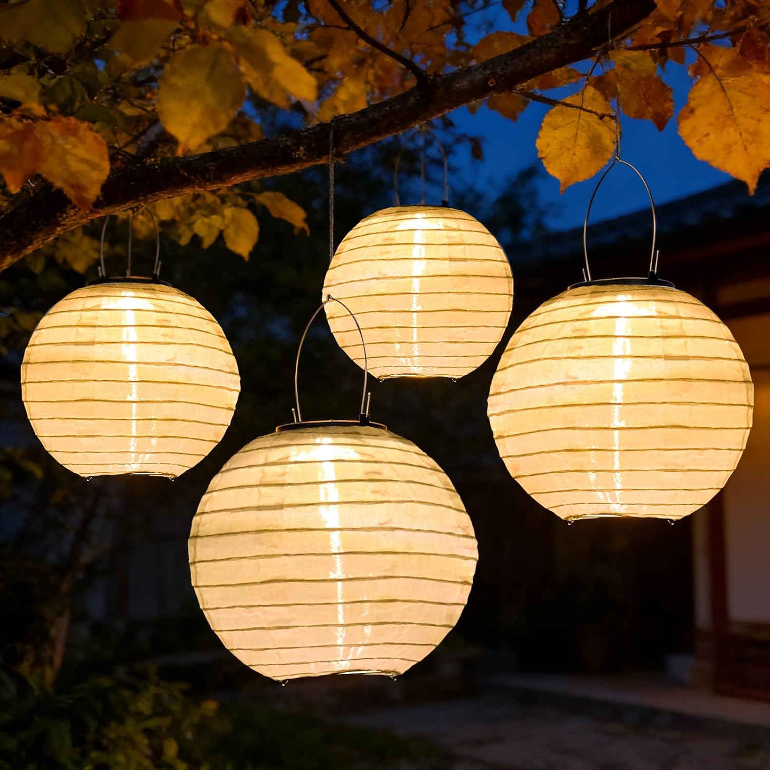Detalle de SLWOO Solar Lampions Außen • 4er-Set, 20 cm Durchmesser, IP65, warmweißes Licht