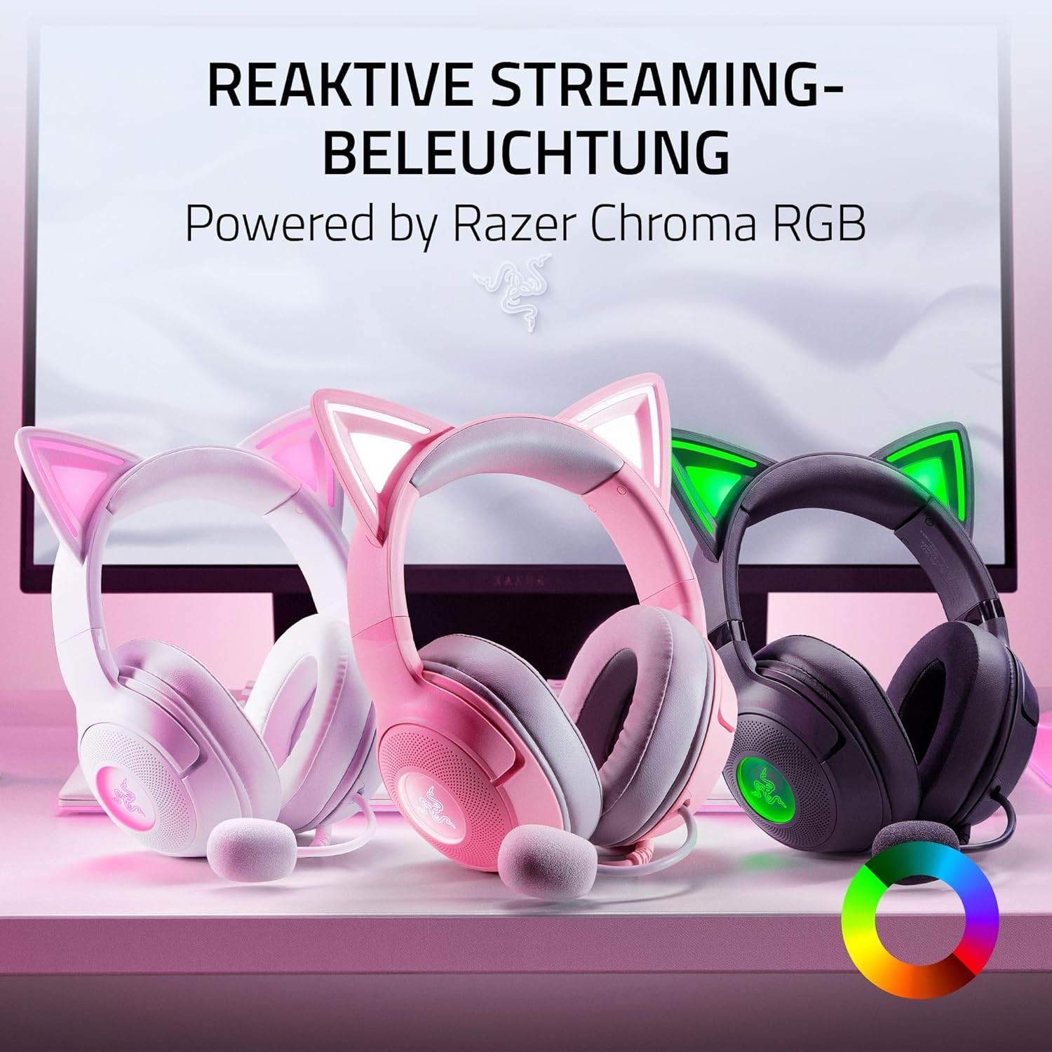 Thumbnail 2 de Razer Kraken Kitty V2 Kabelgebundenes RGB-Headset mit Katzenohren (Quartz)