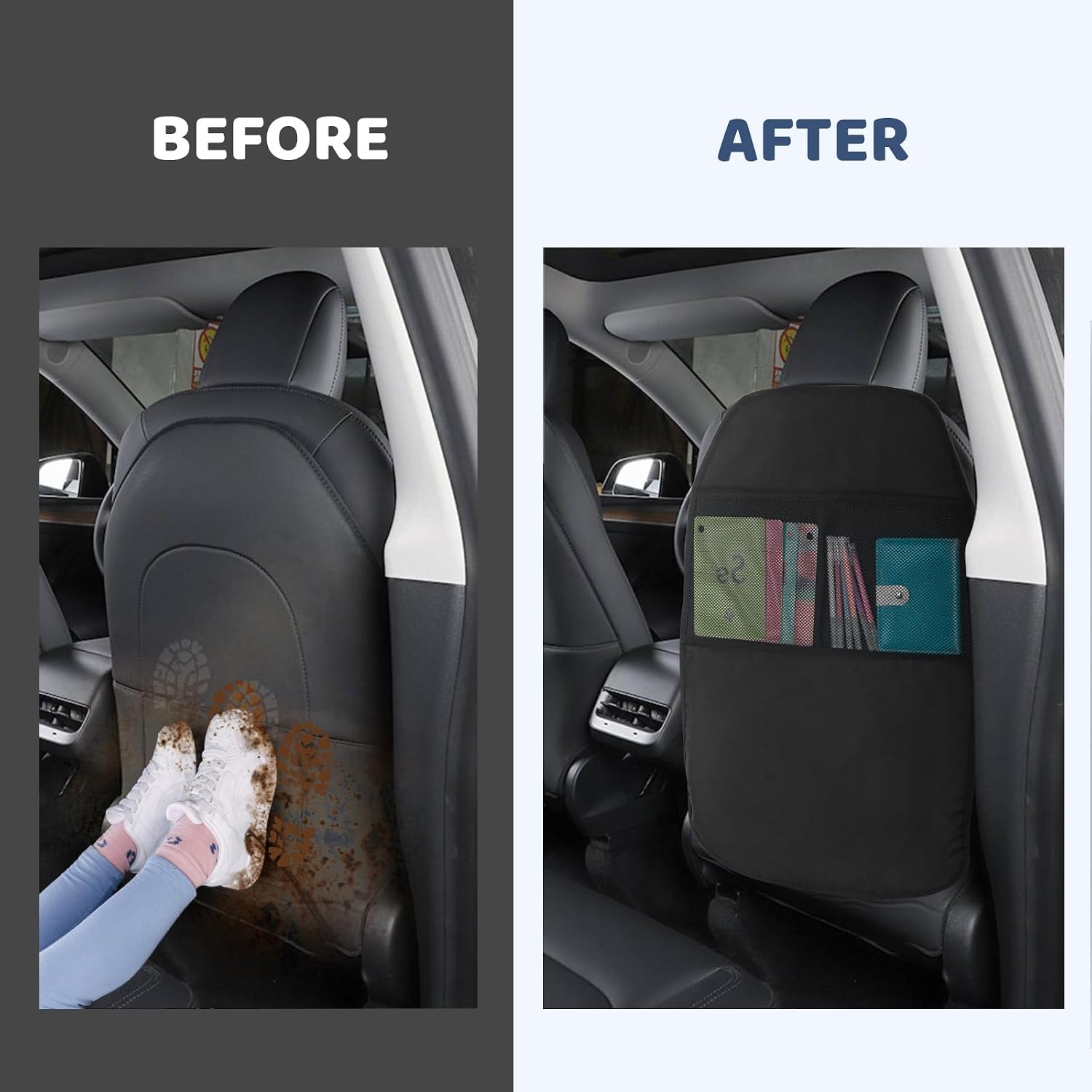 Thumbnail 4 de AiQInu Rückenlehnenschutz Auto – 2 Stück mit großen Netztaschen, universal 65x44 cm, wasserdicht und leicht zu reinigen