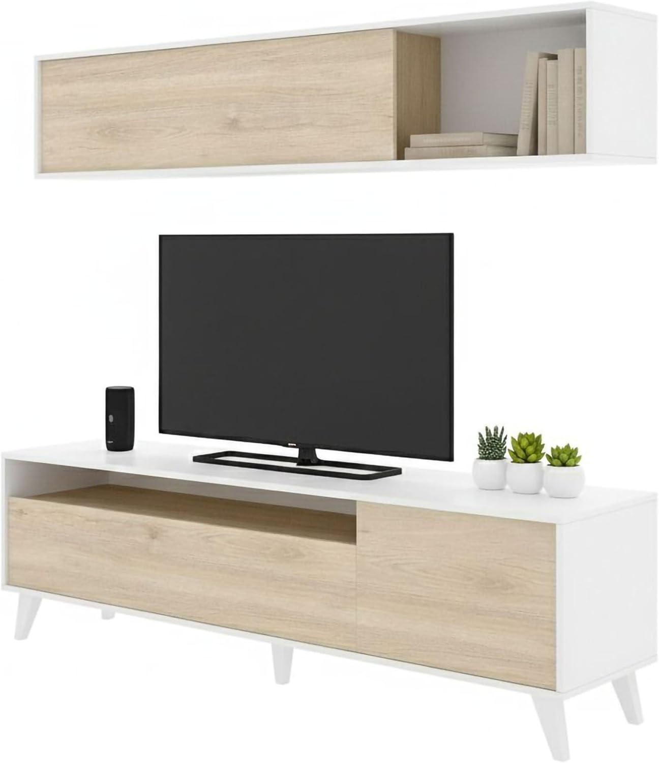 Detalle de Dmora Parete Attrezzata Tambo – Composizione soggiorno 180x41 h180 cm, Bianco e Rovere