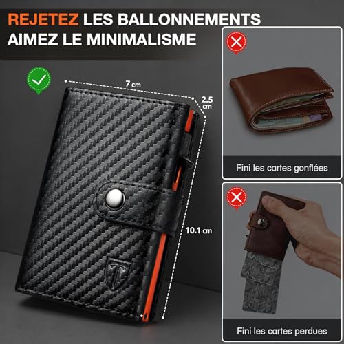 Detalle de TENBST Portefeuille Homme — Portefeuille RFID anti‑intrusion avec design pop‑up et porte‑monnaie séparé